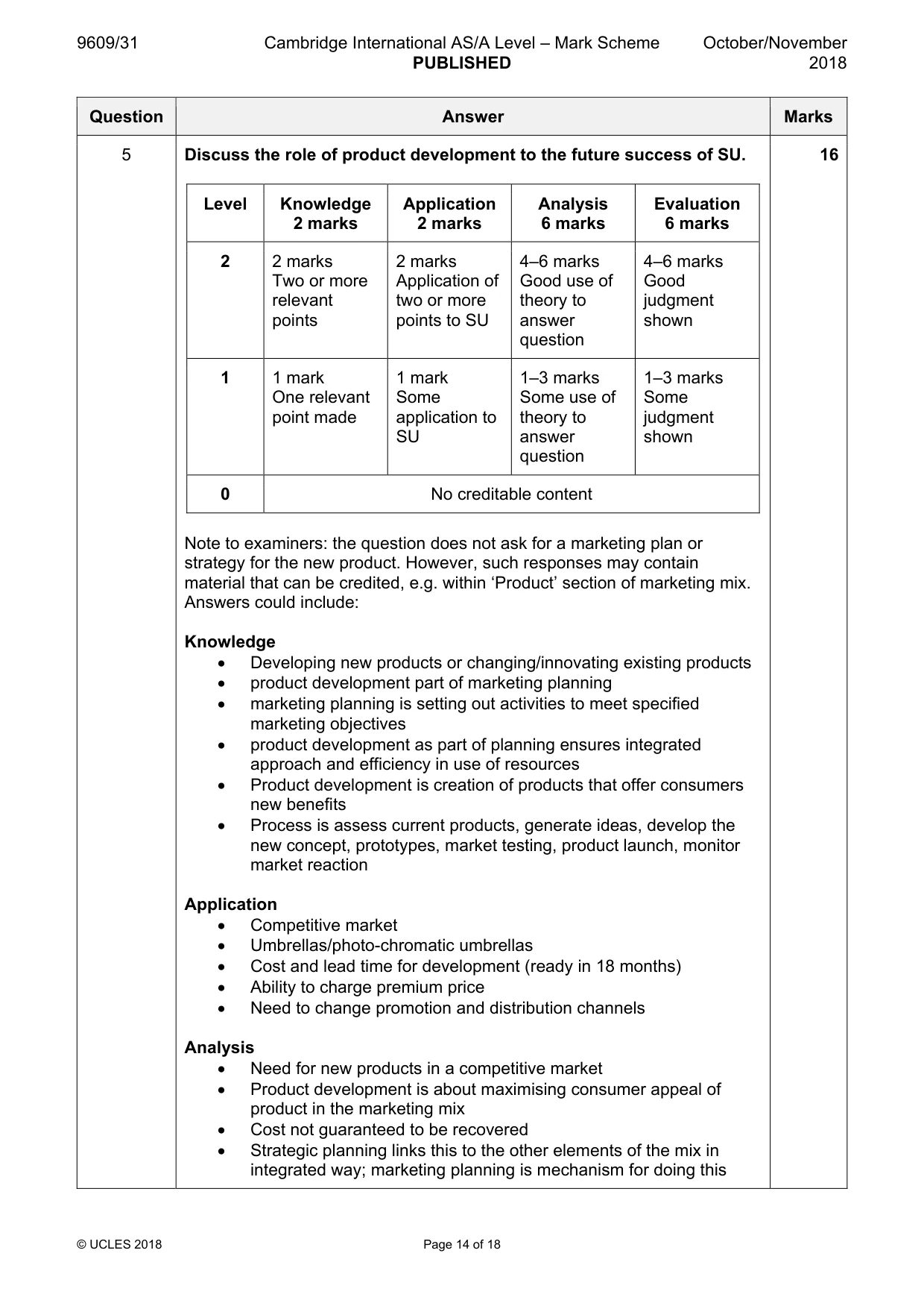 Mark scheme, page 14 of 18