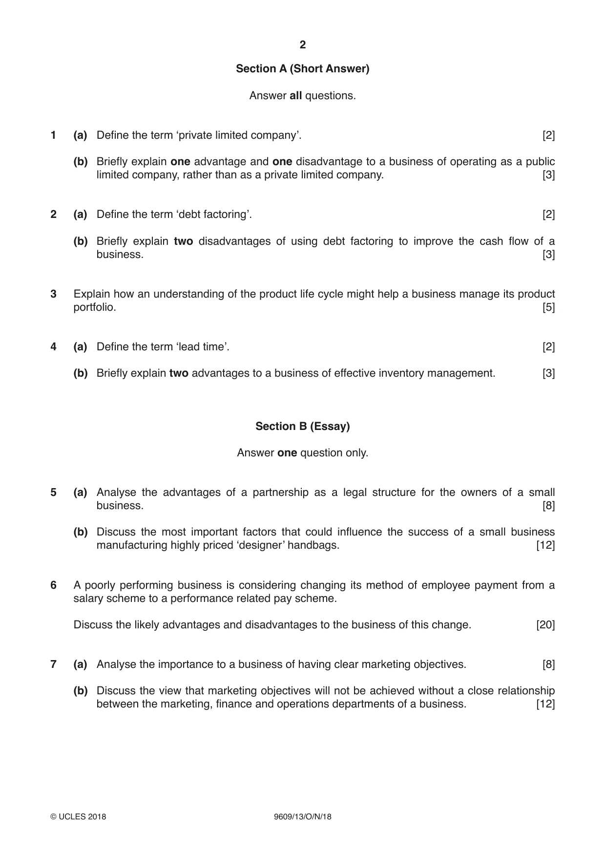 Cambridge A Level Business (for first examination in 2016) 9609 2018 Oct/Nov Paper 1 · Variant 3 question paper, page 2 of 4