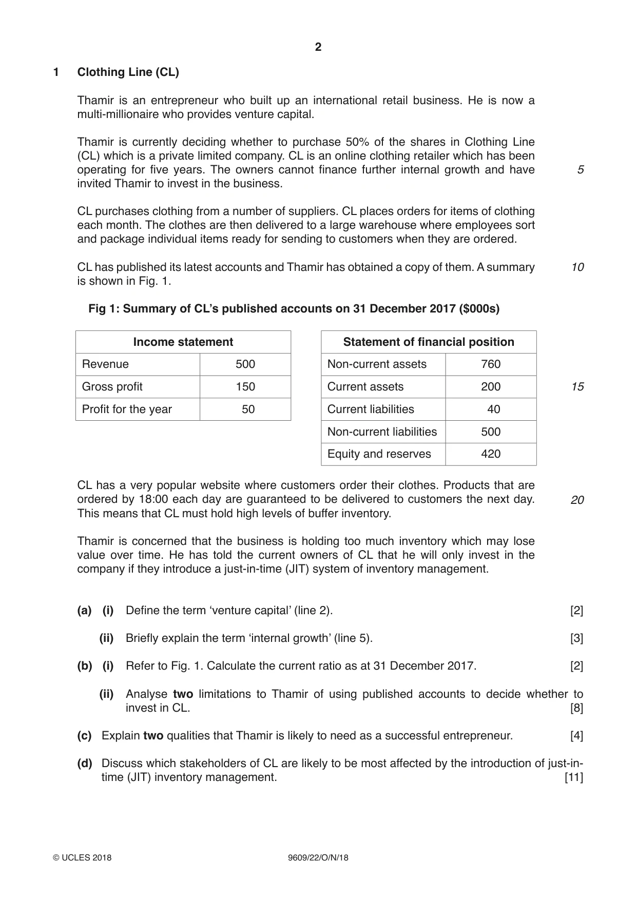 Cambridge A Level Business (for first examination in 2016) 9609 2018 Oct/Nov Paper 2 · Variant 2 question paper, page 2 of 4