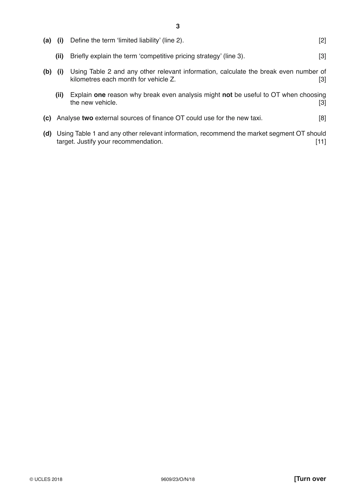 Cambridge A Level Business (for first examination in 2016) 9609 2018 Oct/Nov Paper 2 · Variant 3 question paper, page 3 of 4