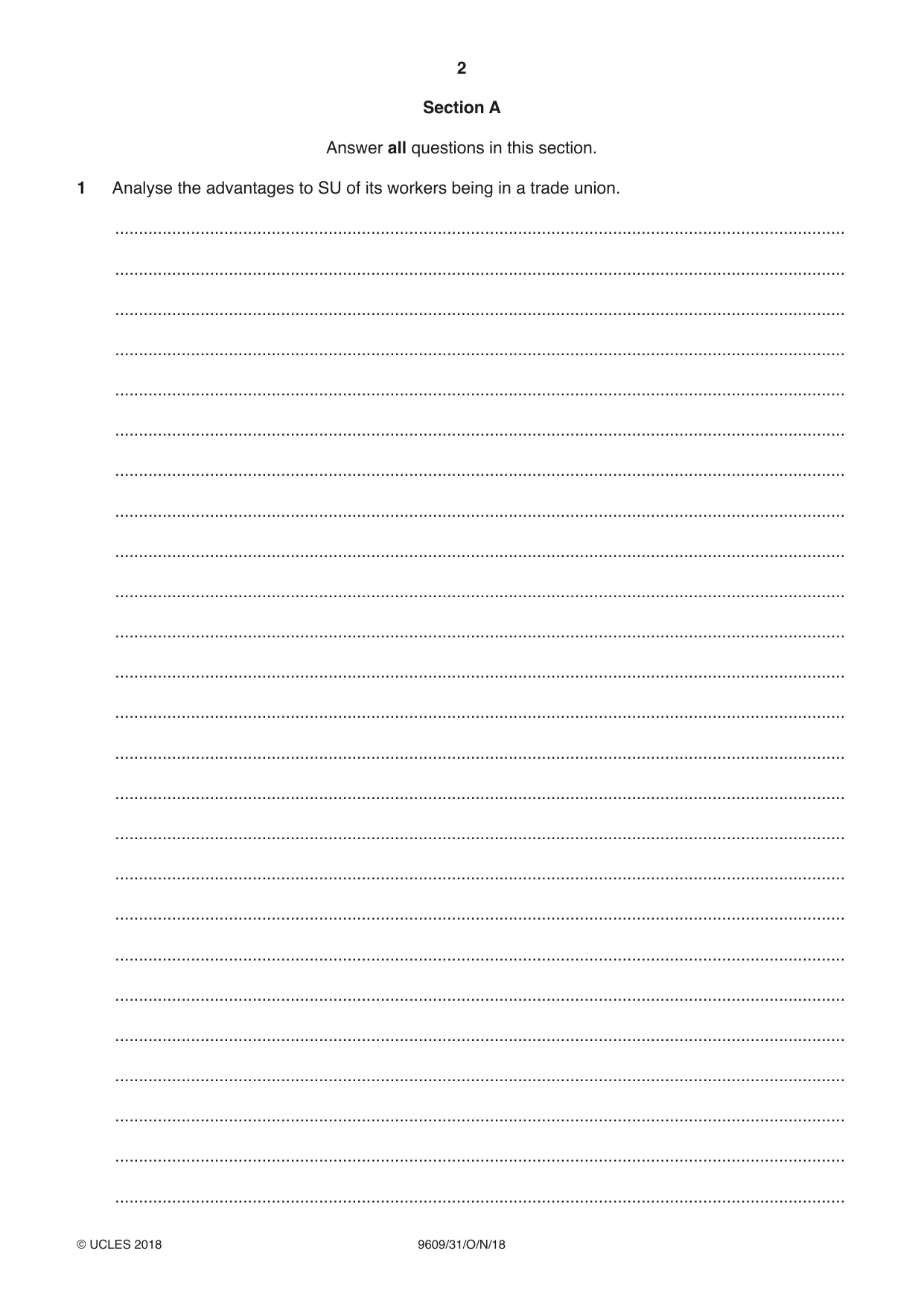 Cambridge A Level Business (for first examination in 2016) 9609 2018 Oct/Nov Paper 3 · Variant 1 question paper, page 2 of 20