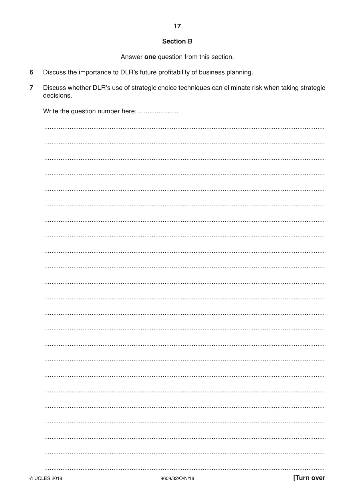 Cambridge A Level Business (for first examination in 2016) 9609 2018 Oct/Nov Paper 3 · Variant 2 question paper, page 17 of 20