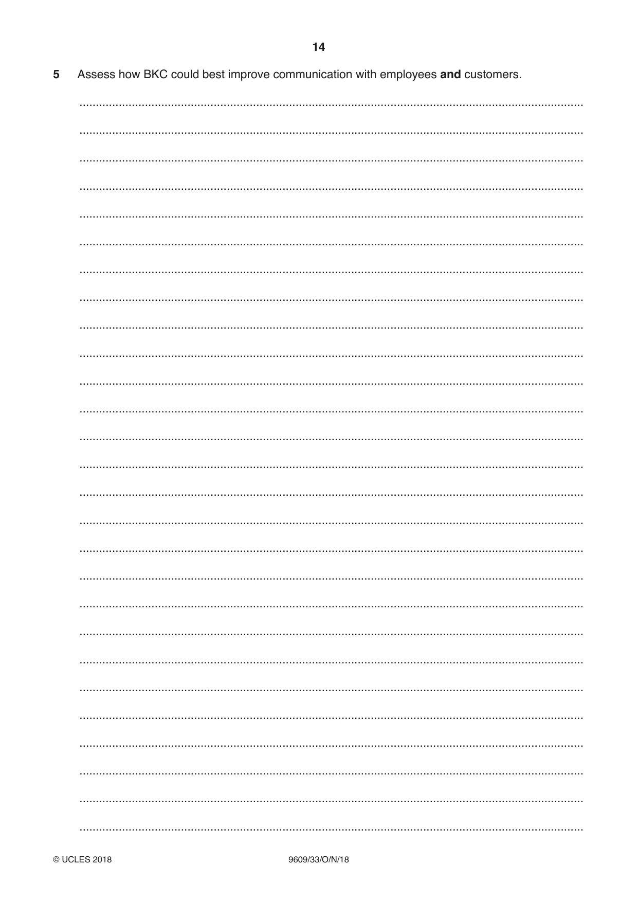 Cambridge A Level Business (for first examination in 2016) 9609 2018 Oct/Nov Paper 3 · Variant 3 question paper, page 14 of 20