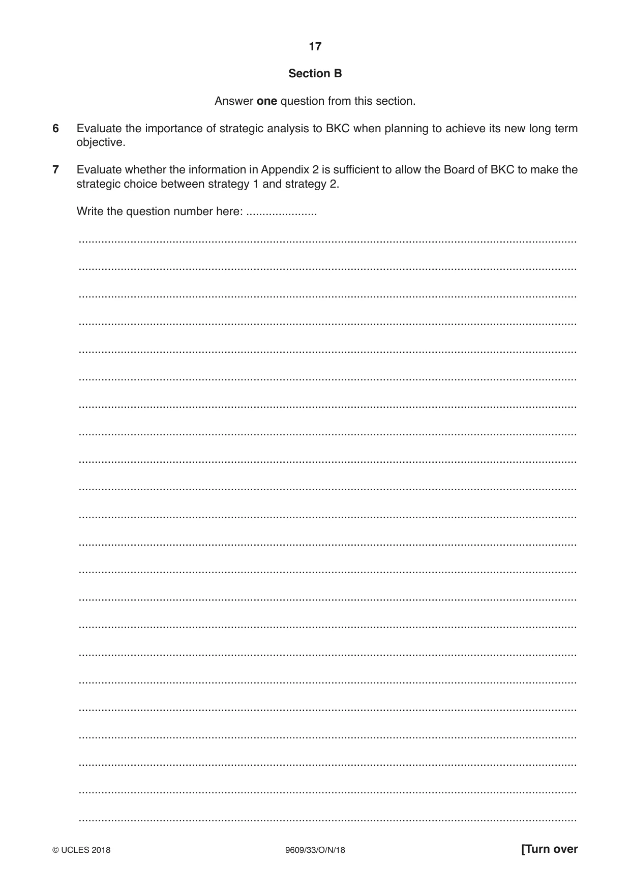 Cambridge A Level Business (for first examination in 2016) 9609 2018 Oct/Nov Paper 3 · Variant 3 question paper, page 17 of 20