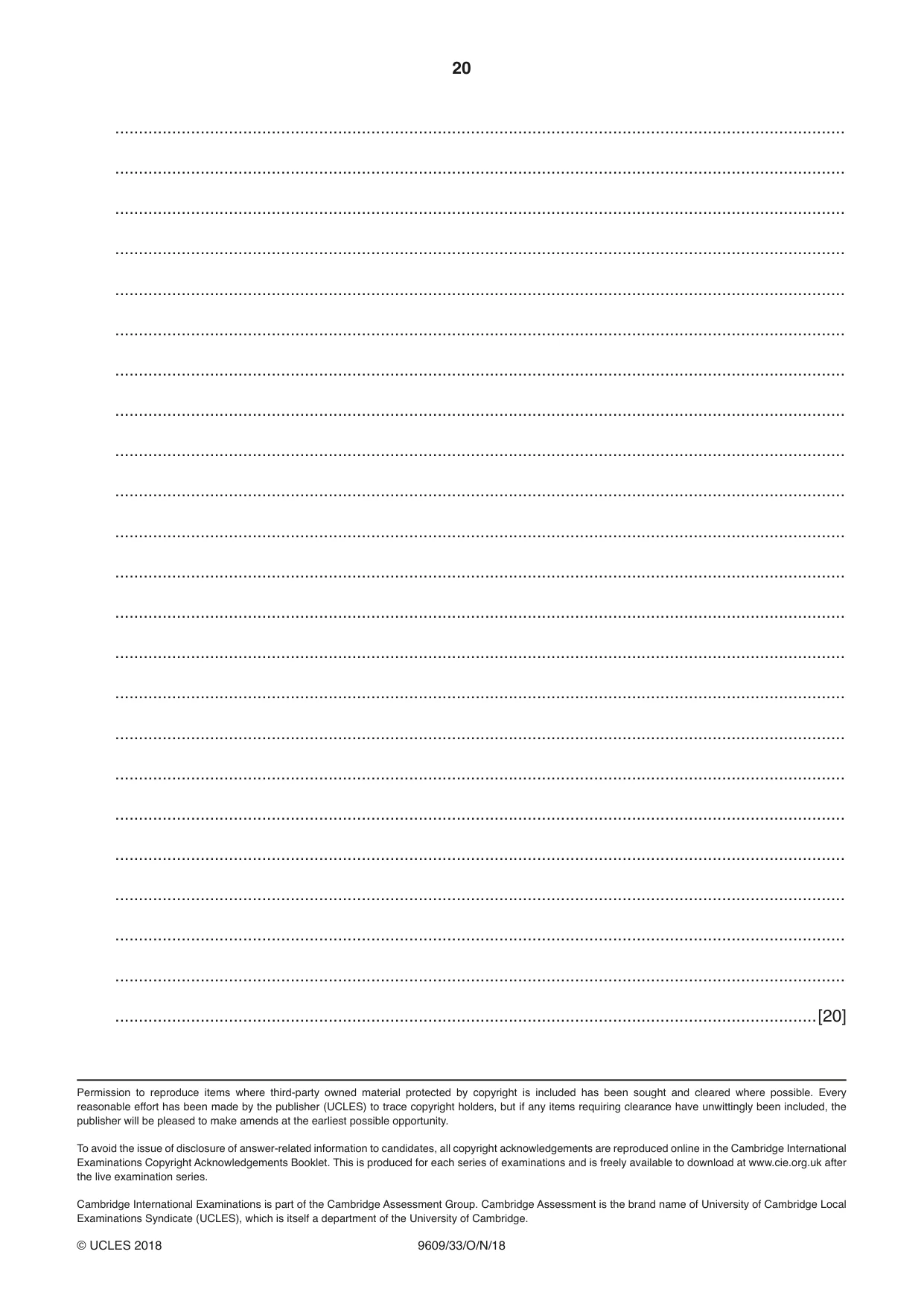 Cambridge A Level Business (for first examination in 2016) 9609 2018 Oct/Nov Paper 3 · Variant 3 question paper, page 20 of 20