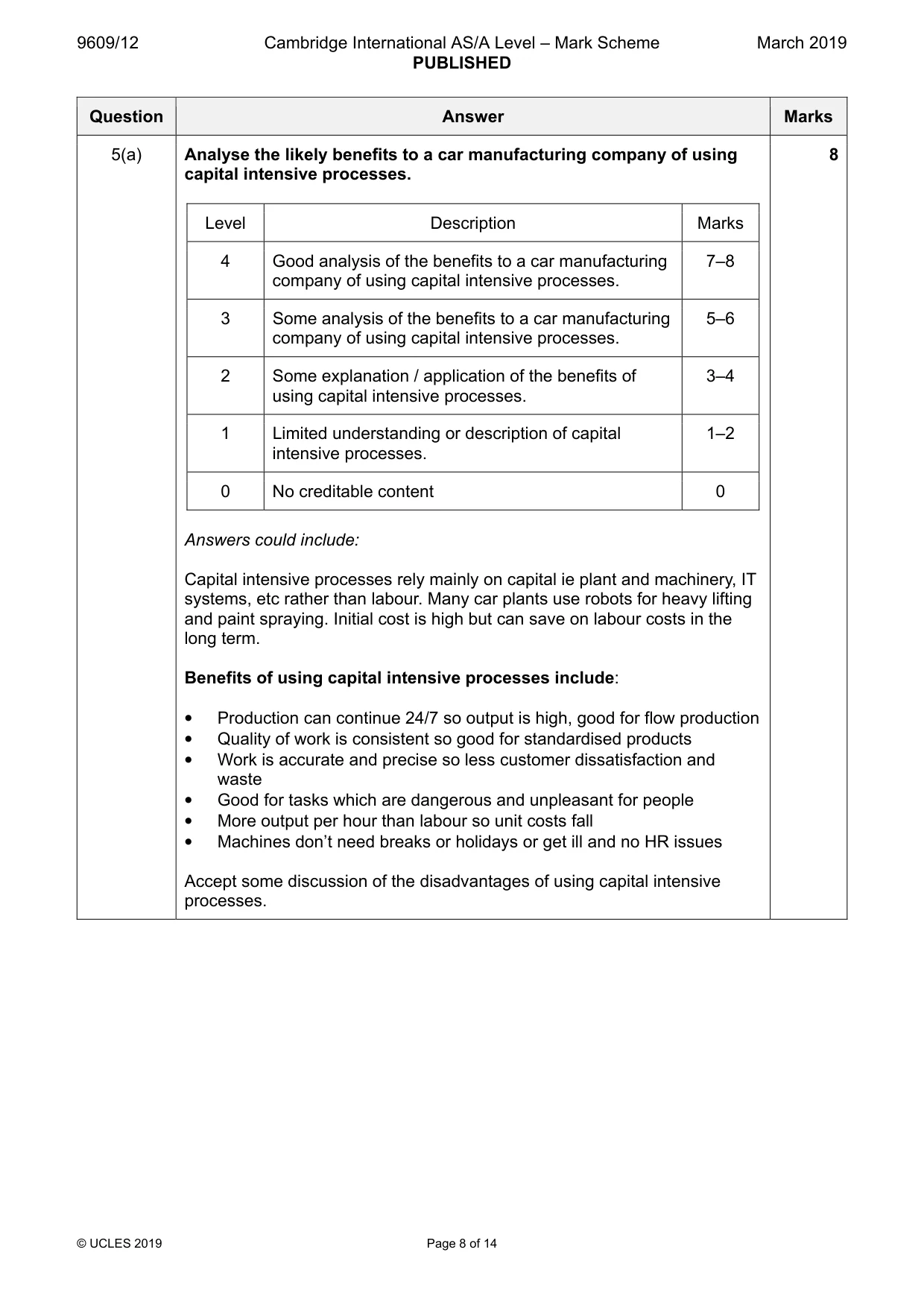 Mark scheme, page 8 of 14