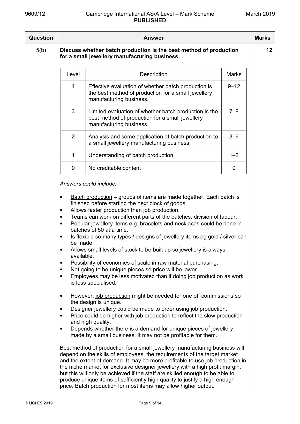 Mark scheme, page 9 of 14
