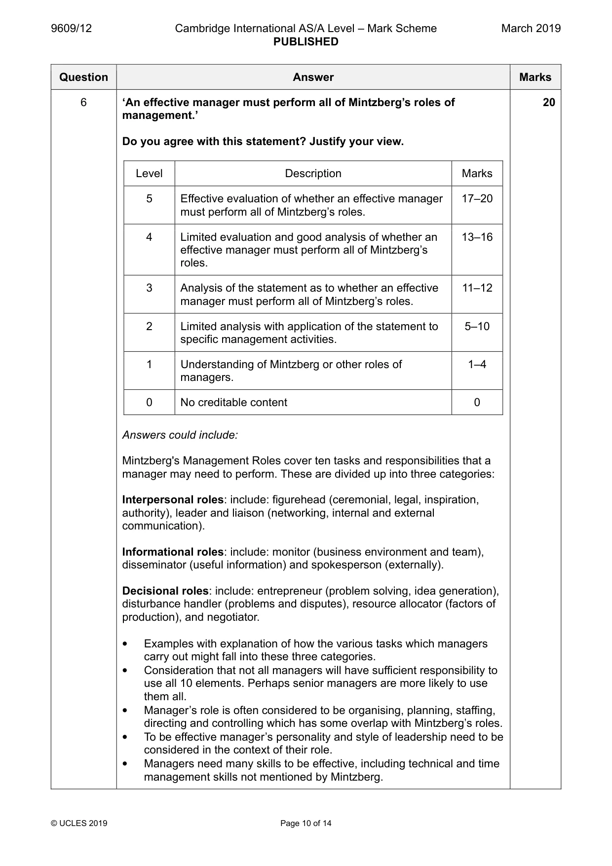 Mark scheme, page 10 of 14