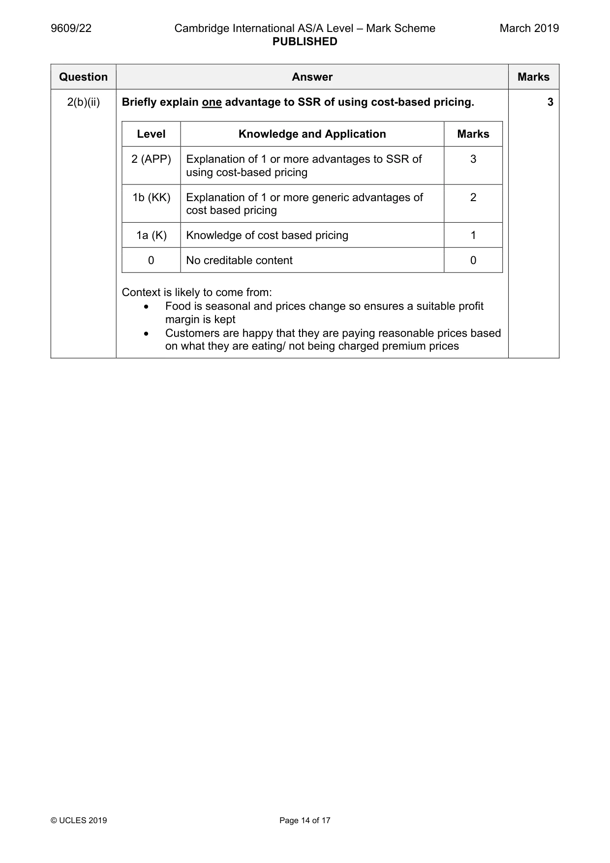 Mark scheme, page 14 of 17