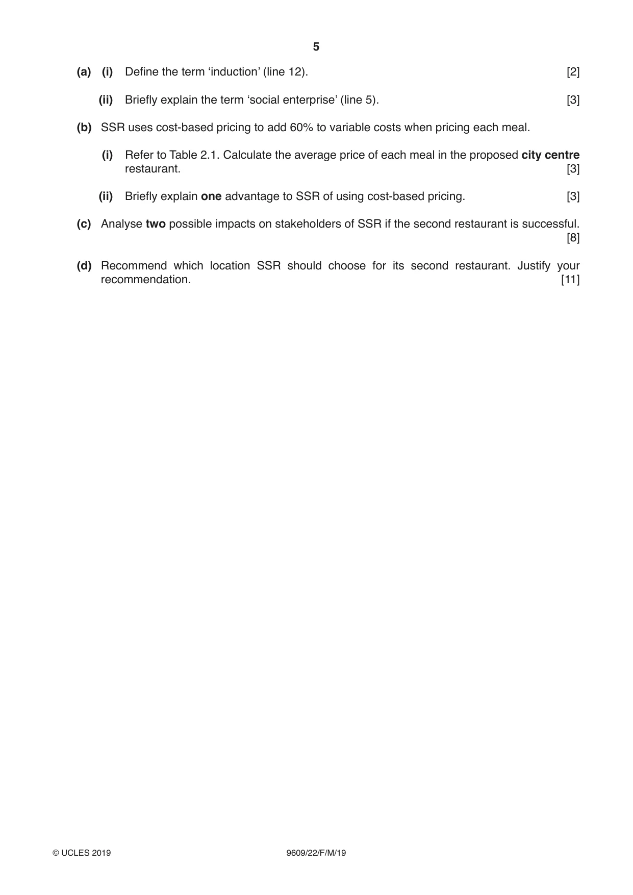 Cambridge A Level Business (for first examination in 2016) 9609 2019 Feb/March Paper 2 · Variant 2 question paper, page 5 of 8