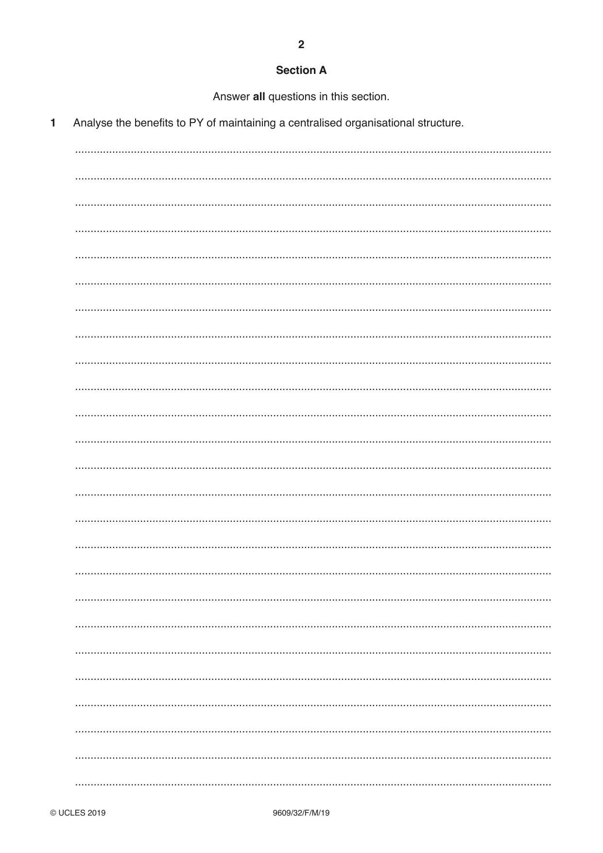 Cambridge A Level Business (for first examination in 2016) 9609 2019 Feb/March Paper 3 · Variant 2 question paper, page 2 of 20
