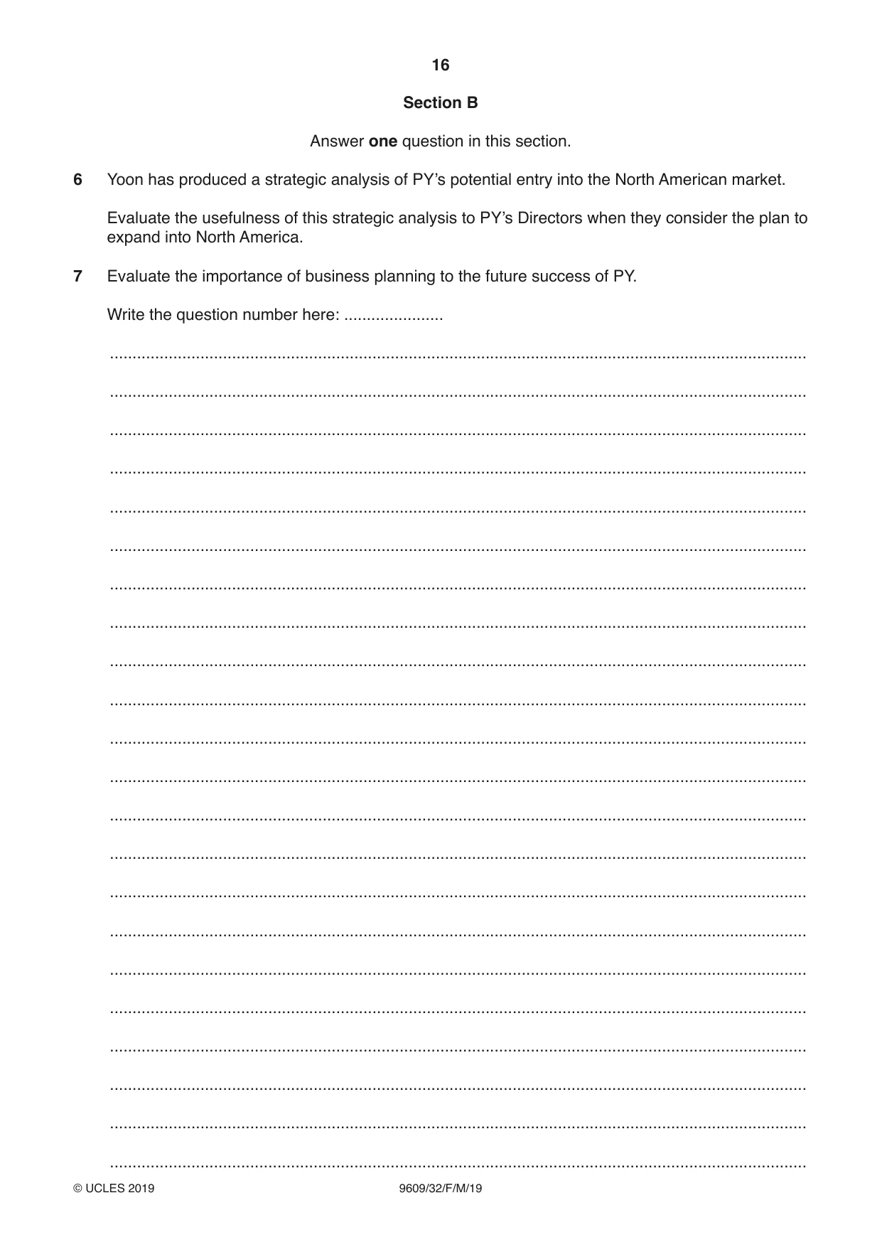 Cambridge A Level Business (for first examination in 2016) 9609 2019 Feb/March Paper 3 · Variant 2 question paper, page 16 of 20