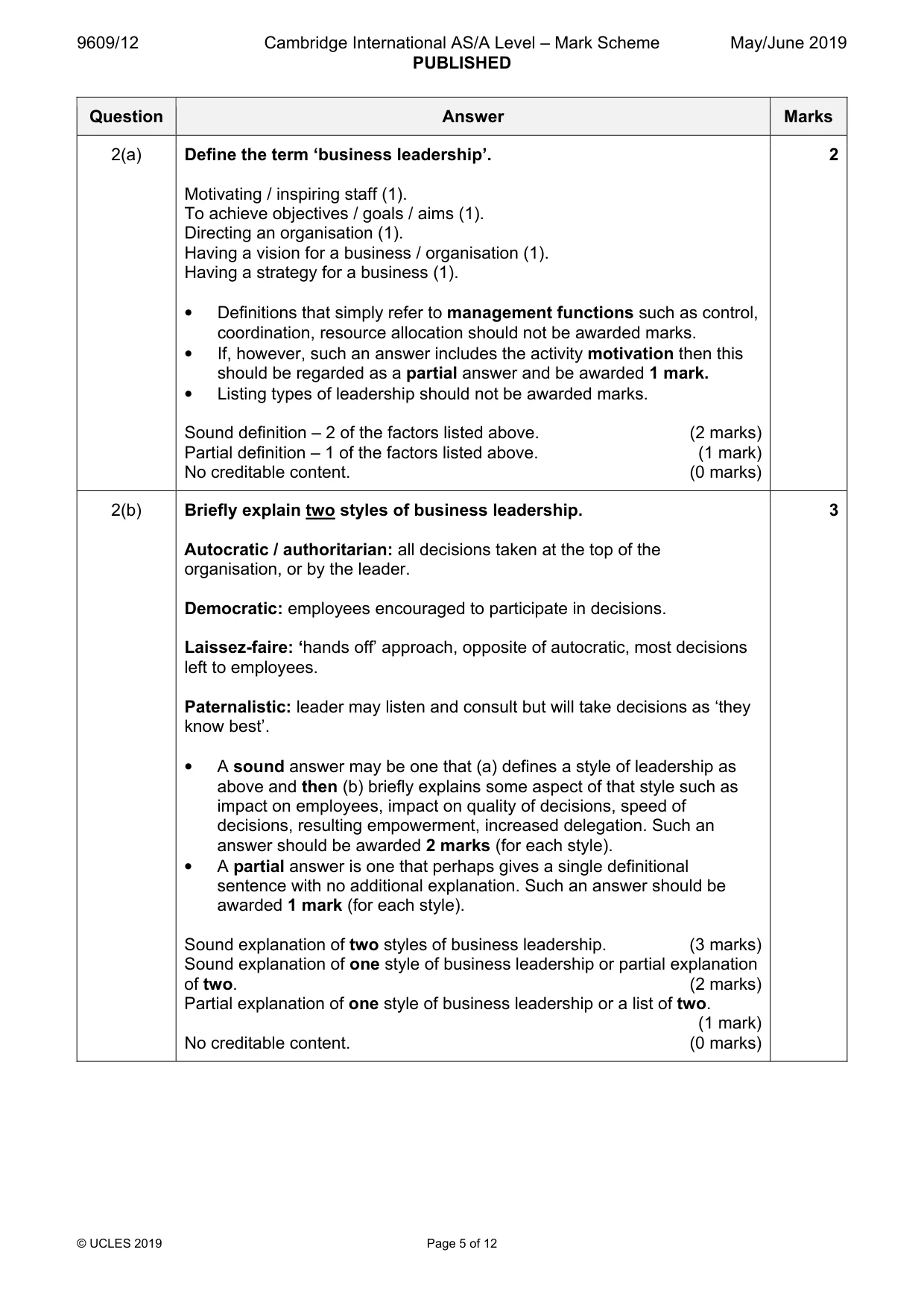 Mark scheme, page 5 of 12