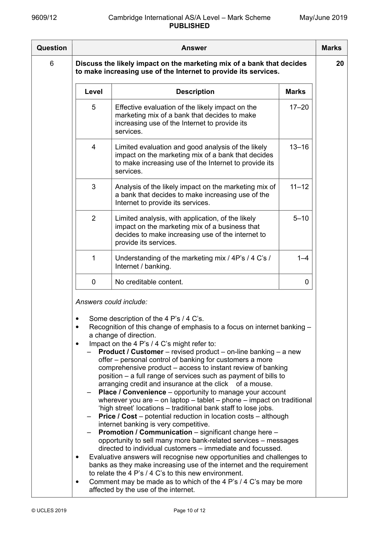Mark scheme, page 10 of 12