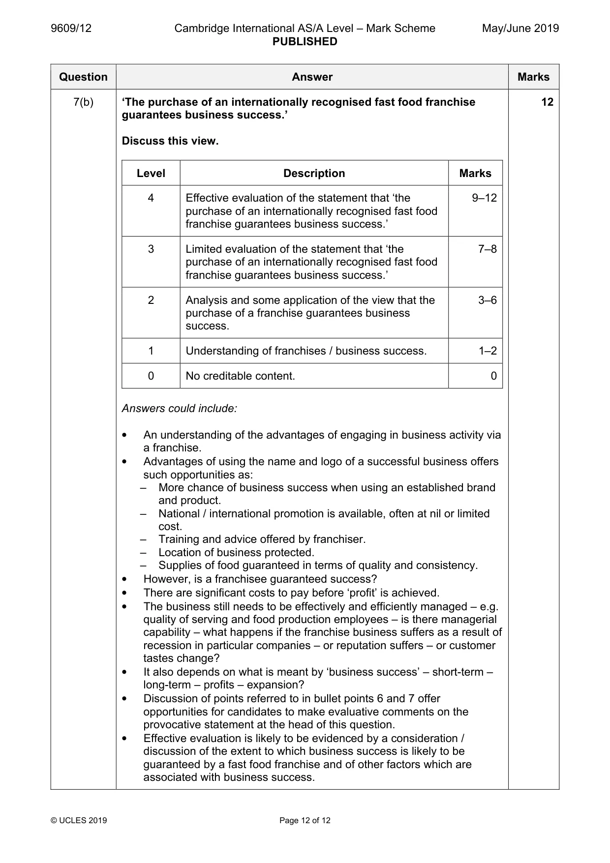 Mark scheme, page 12 of 12