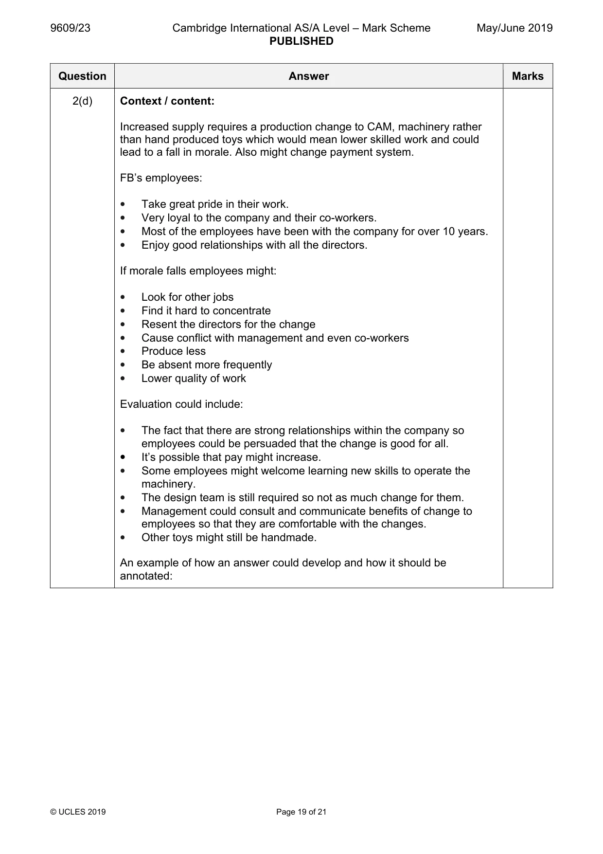 Mark scheme, page 19 of 21