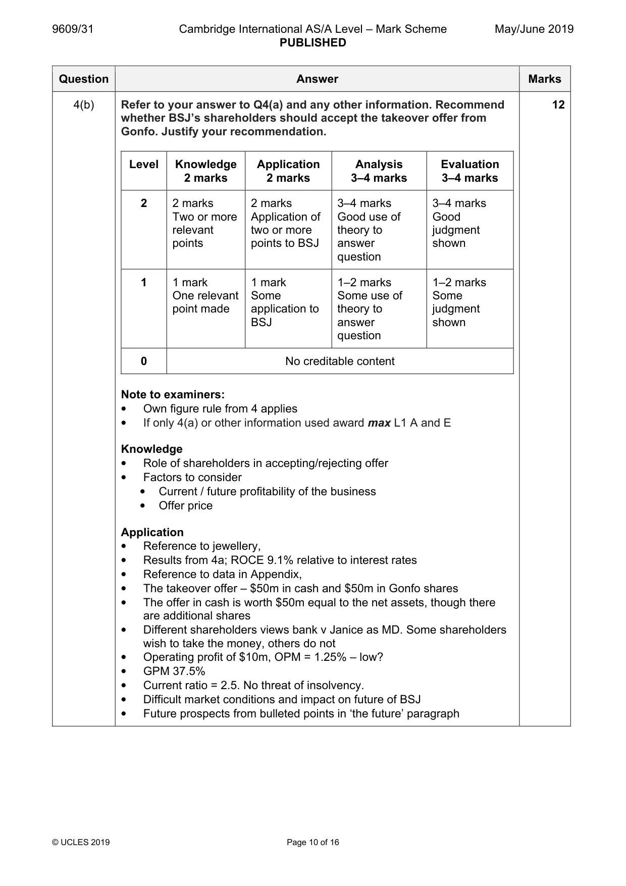 Mark scheme, page 10 of 16