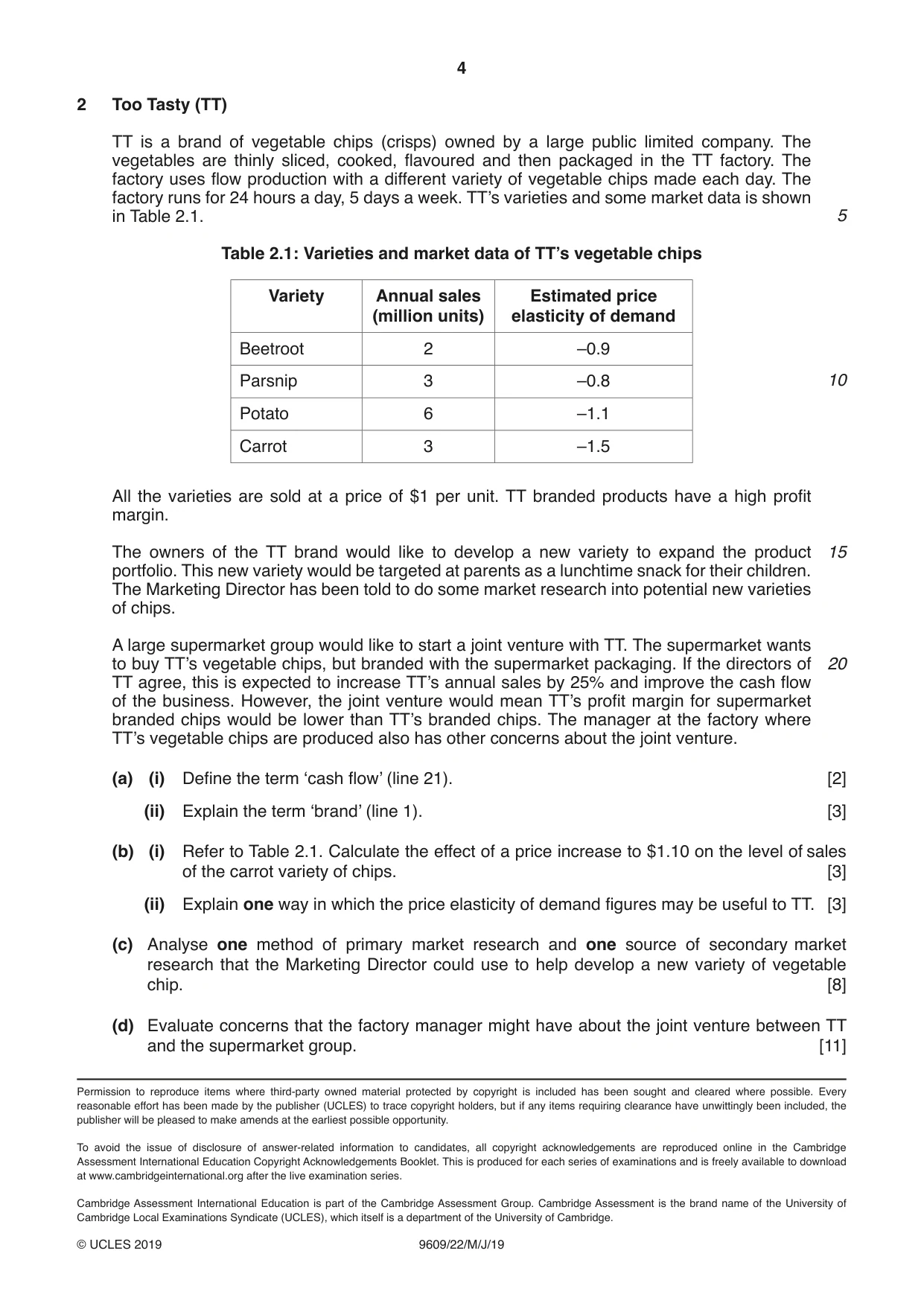 Cambridge A Level Business (for first examination in 2016) 9609 2019 May/June Paper 2 · Variant 2 question paper, page 4 of 4