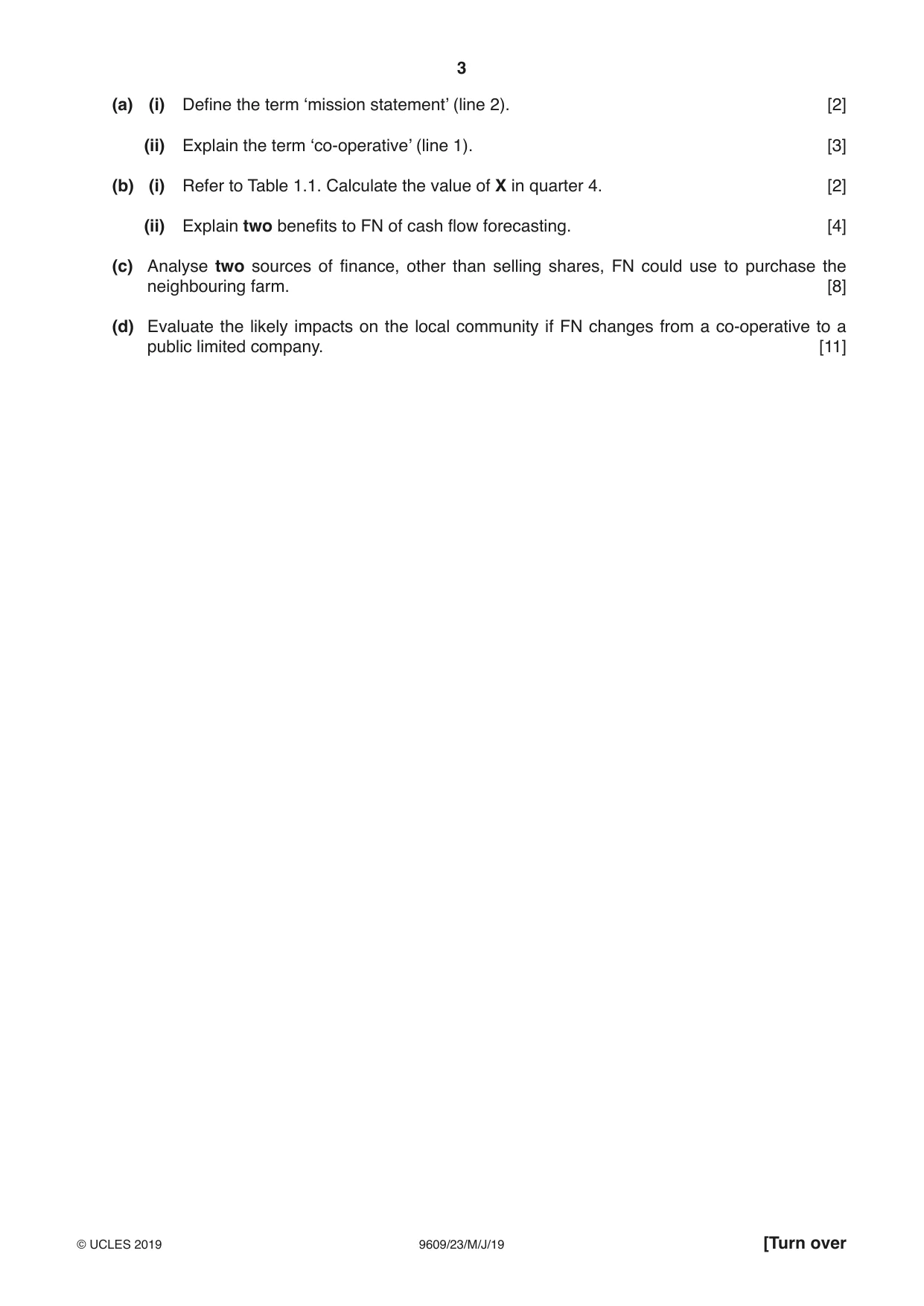 Cambridge A Level Business (for first examination in 2016) 9609 2019 May/June Paper 2 · Variant 3 question paper, page 3 of 4