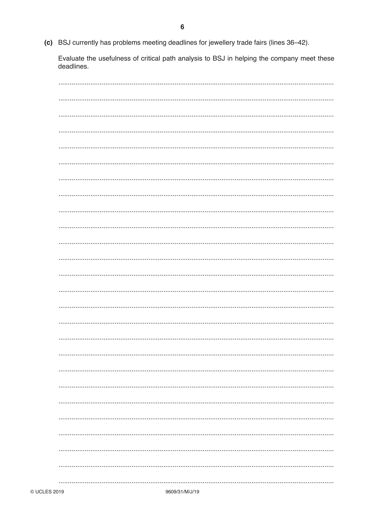 Cambridge A Level Business (for first examination in 2016) 9609 2019 May/June Paper 3 · Variant 1 question paper, page 6 of 20