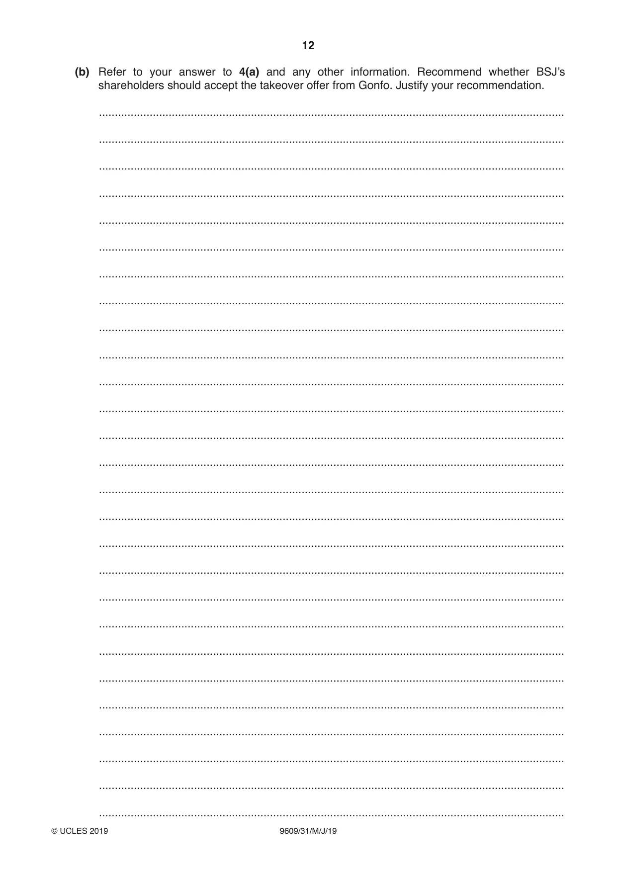 Cambridge A Level Business (for first examination in 2016) 9609 2019 May/June Paper 3 · Variant 1 question paper, page 12 of 20