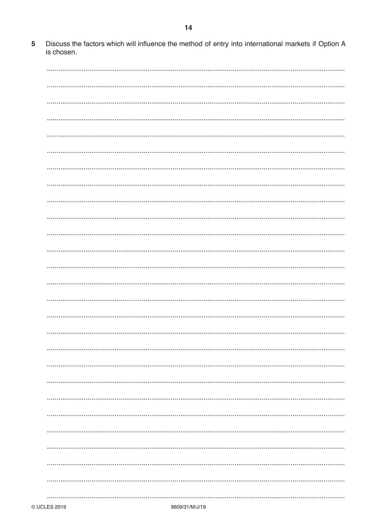 Cambridge A Level Business (for first examination in 2016) 9609 2019 May/June Paper 3 · Variant 1 question paper, page 14 of 20