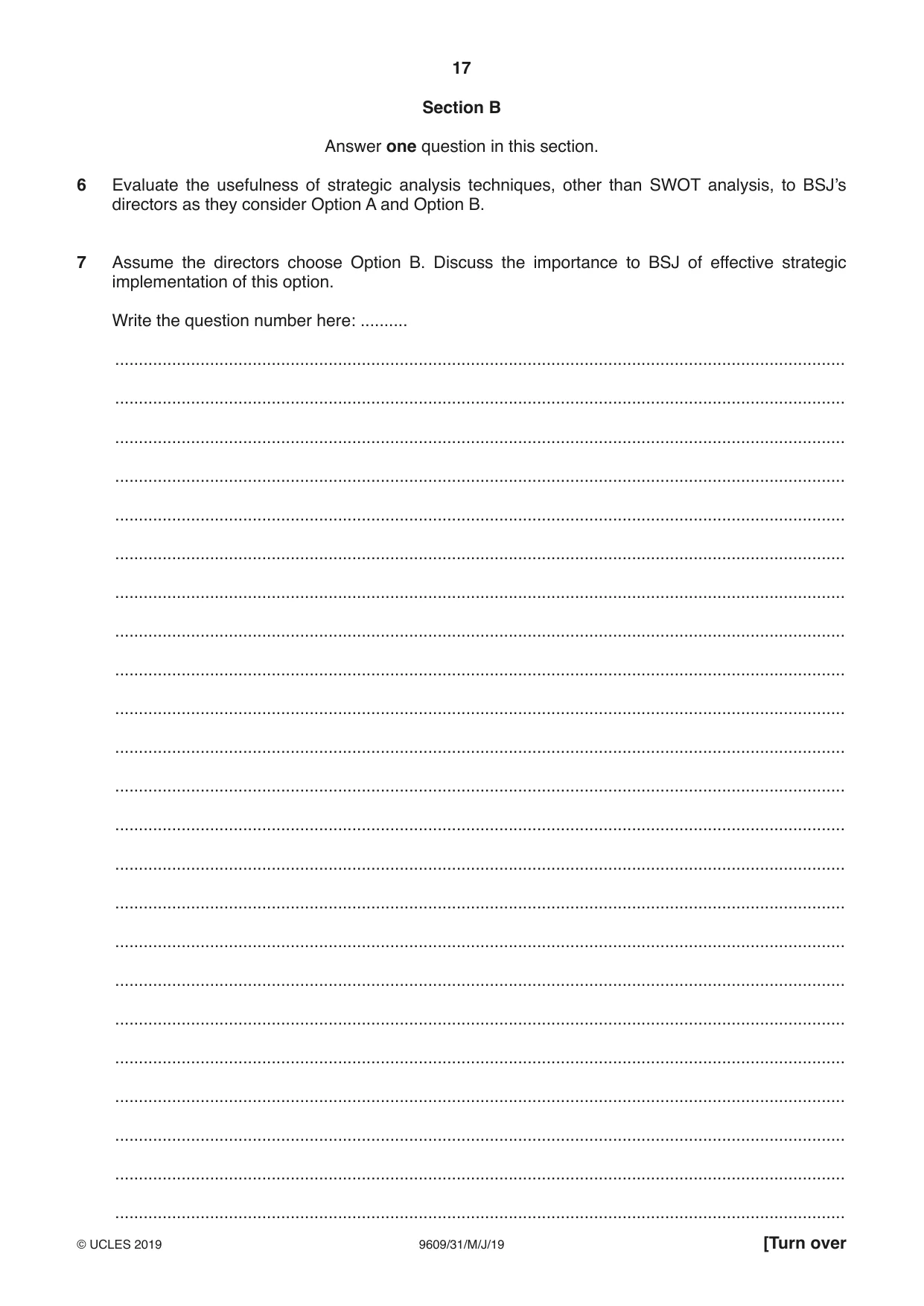 Cambridge A Level Business (for first examination in 2016) 9609 2019 May/June Paper 3 · Variant 1 question paper, page 17 of 20