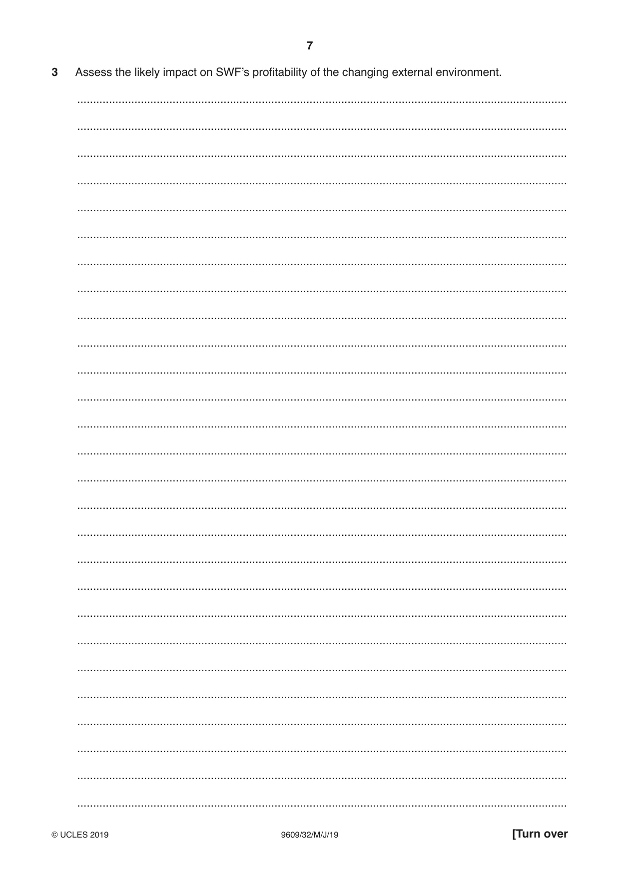 Cambridge A Level Business (for first examination in 2016) 9609 2019 May/June Paper 3 · Variant 2 question paper, page 7 of 20