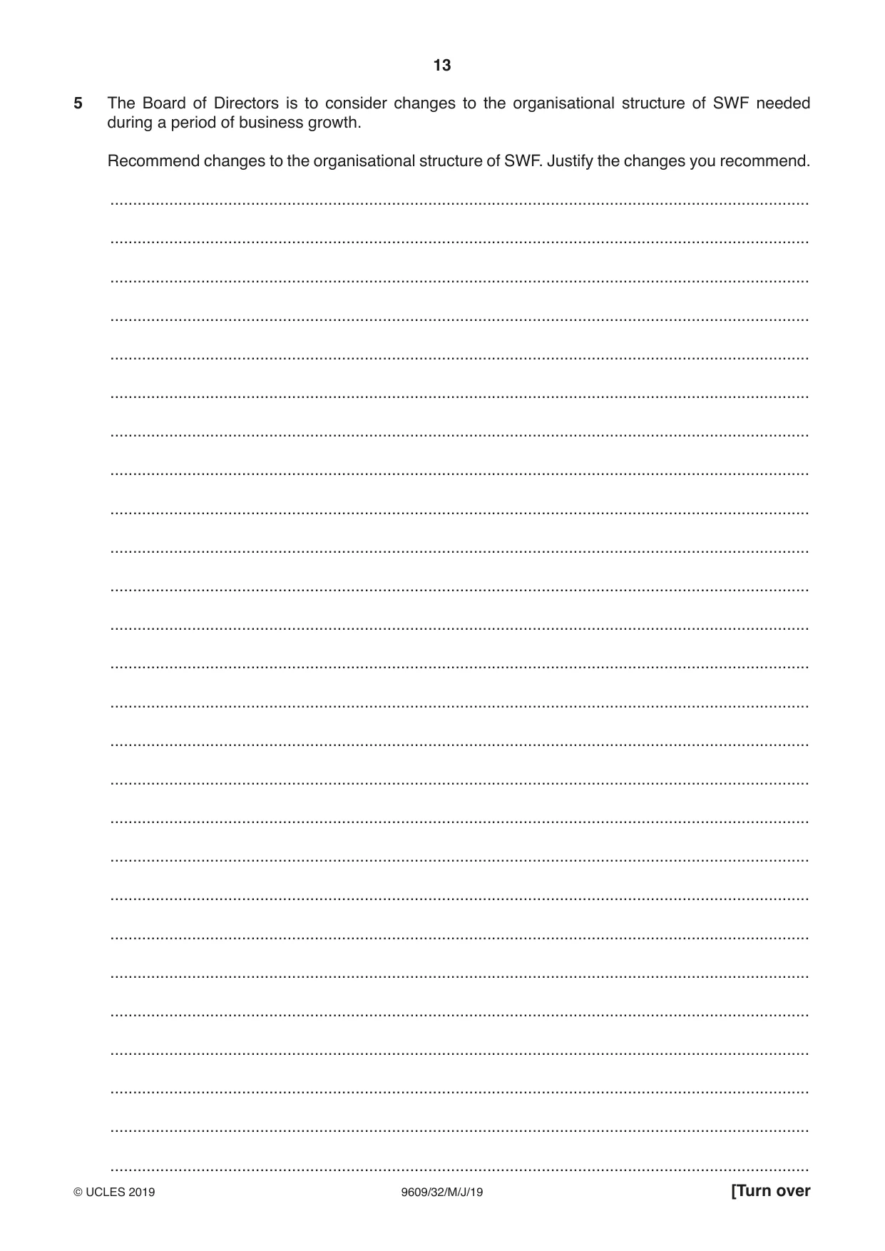 Cambridge A Level Business (for first examination in 2016) 9609 2019 May/June Paper 3 · Variant 2 question paper, page 13 of 20