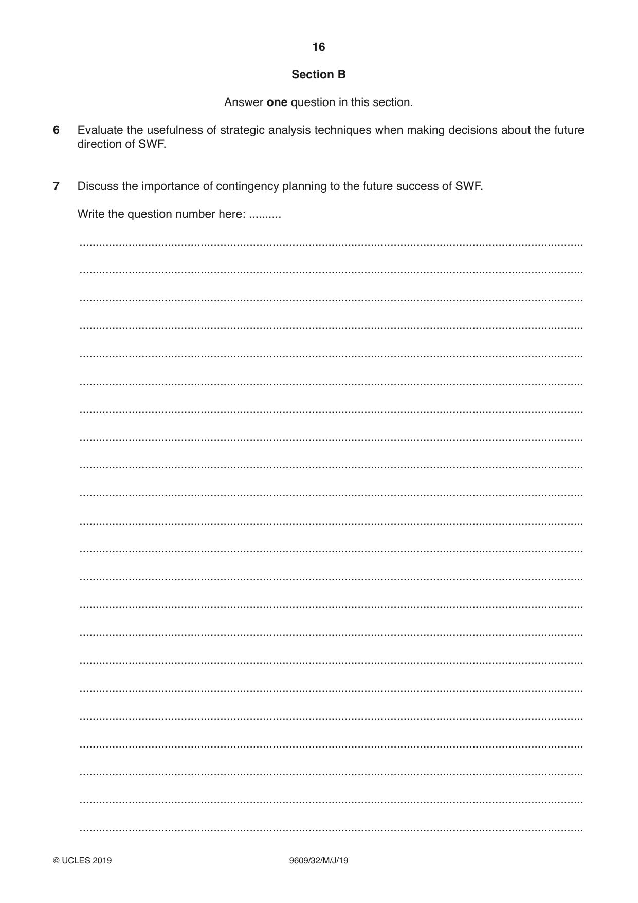 Cambridge A Level Business (for first examination in 2016) 9609 2019 May/June Paper 3 · Variant 2 question paper, page 16 of 20