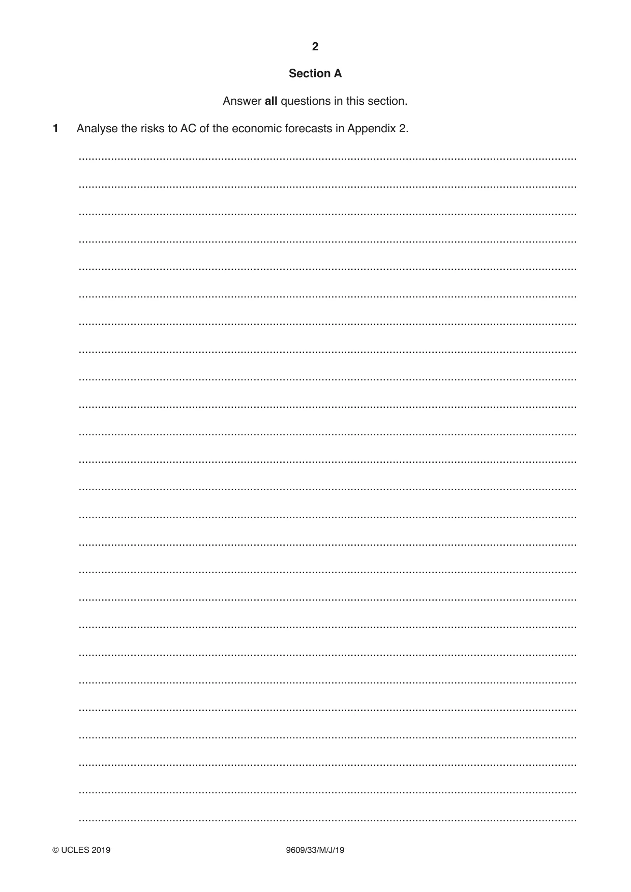 Cambridge A Level Business (for first examination in 2016) 9609 2019 May/June Paper 3 · Variant 3 question paper, page 2 of 20