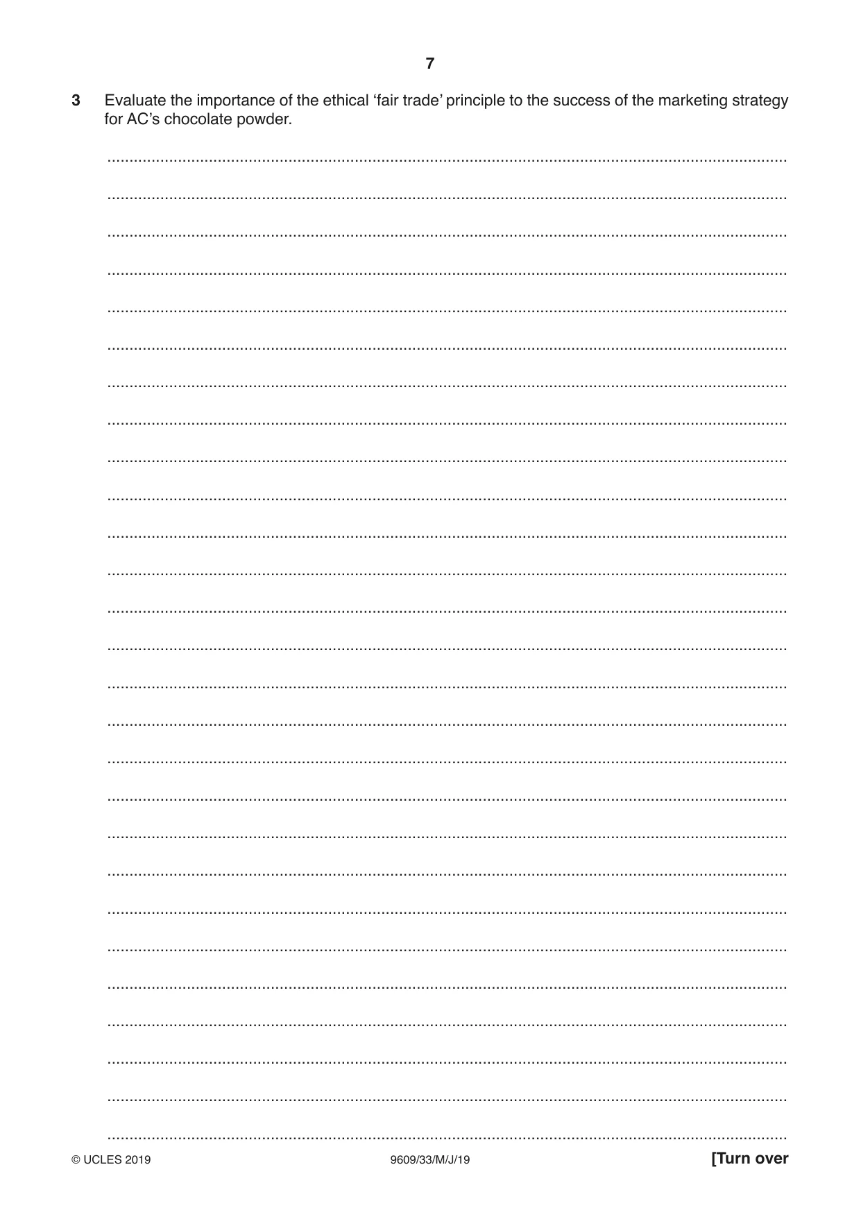 Cambridge A Level Business (for first examination in 2016) 9609 2019 May/June Paper 3 · Variant 3 question paper, page 7 of 20