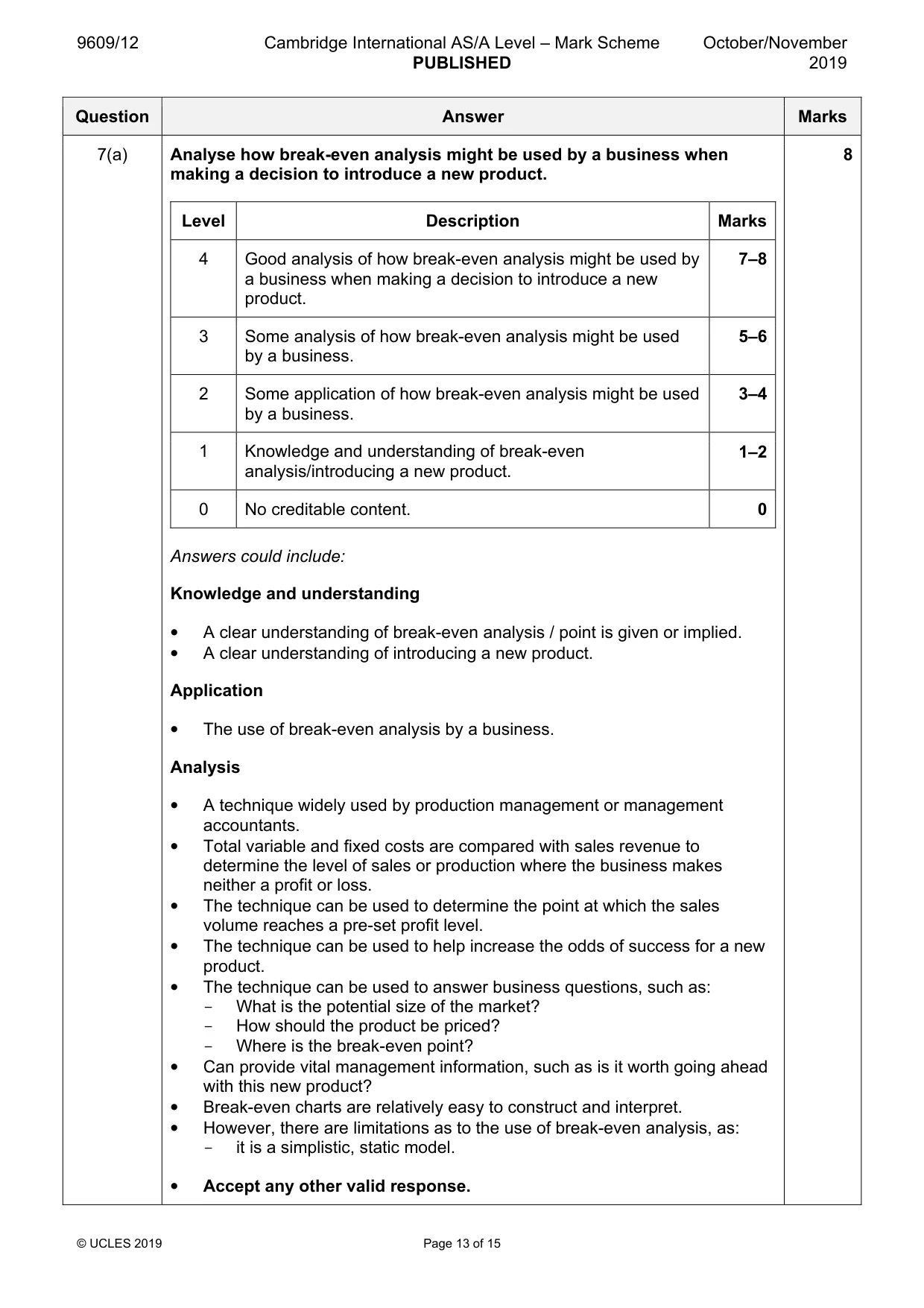 Mark scheme, page 13 of 15