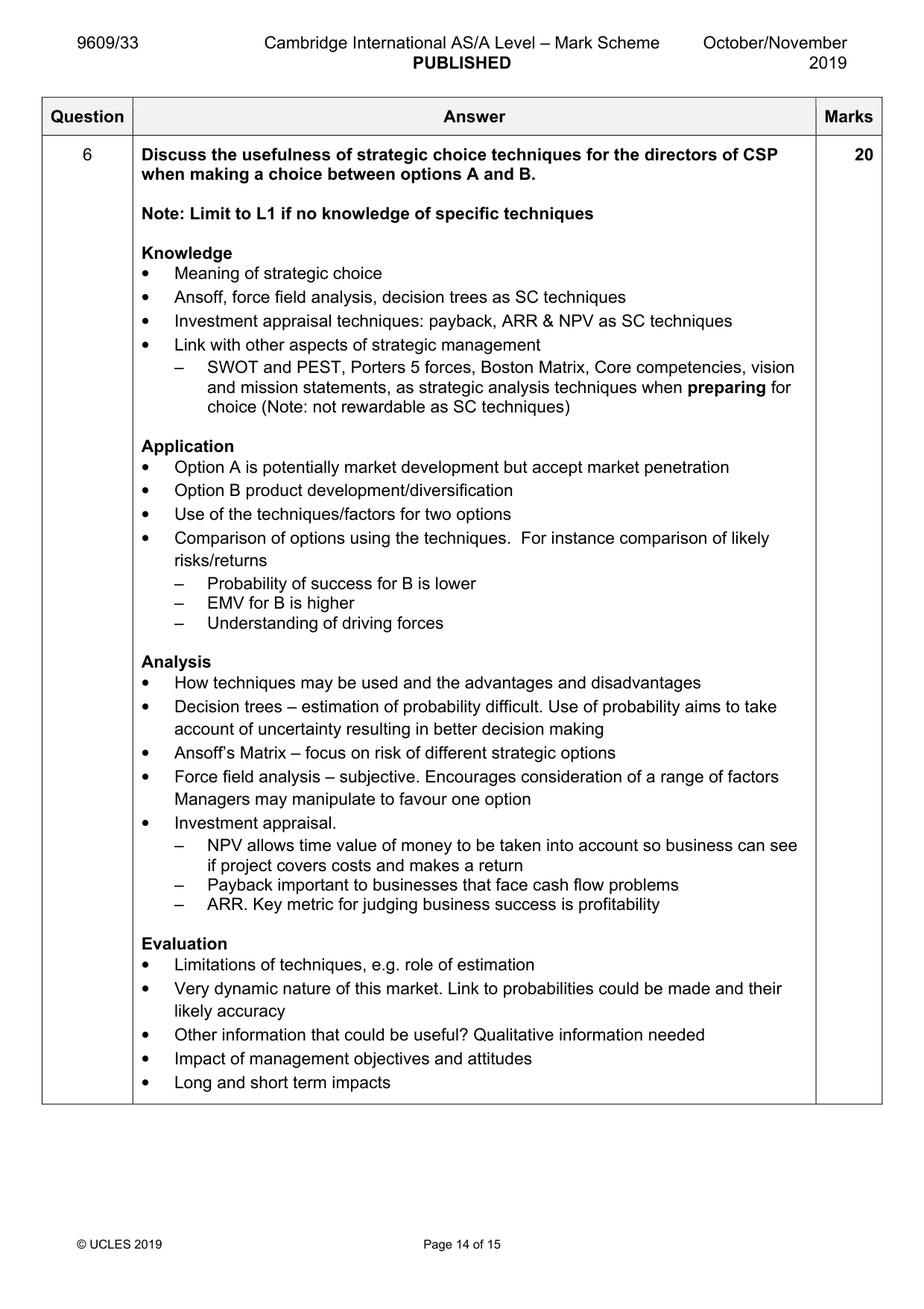 Mark scheme, page 14 of 15