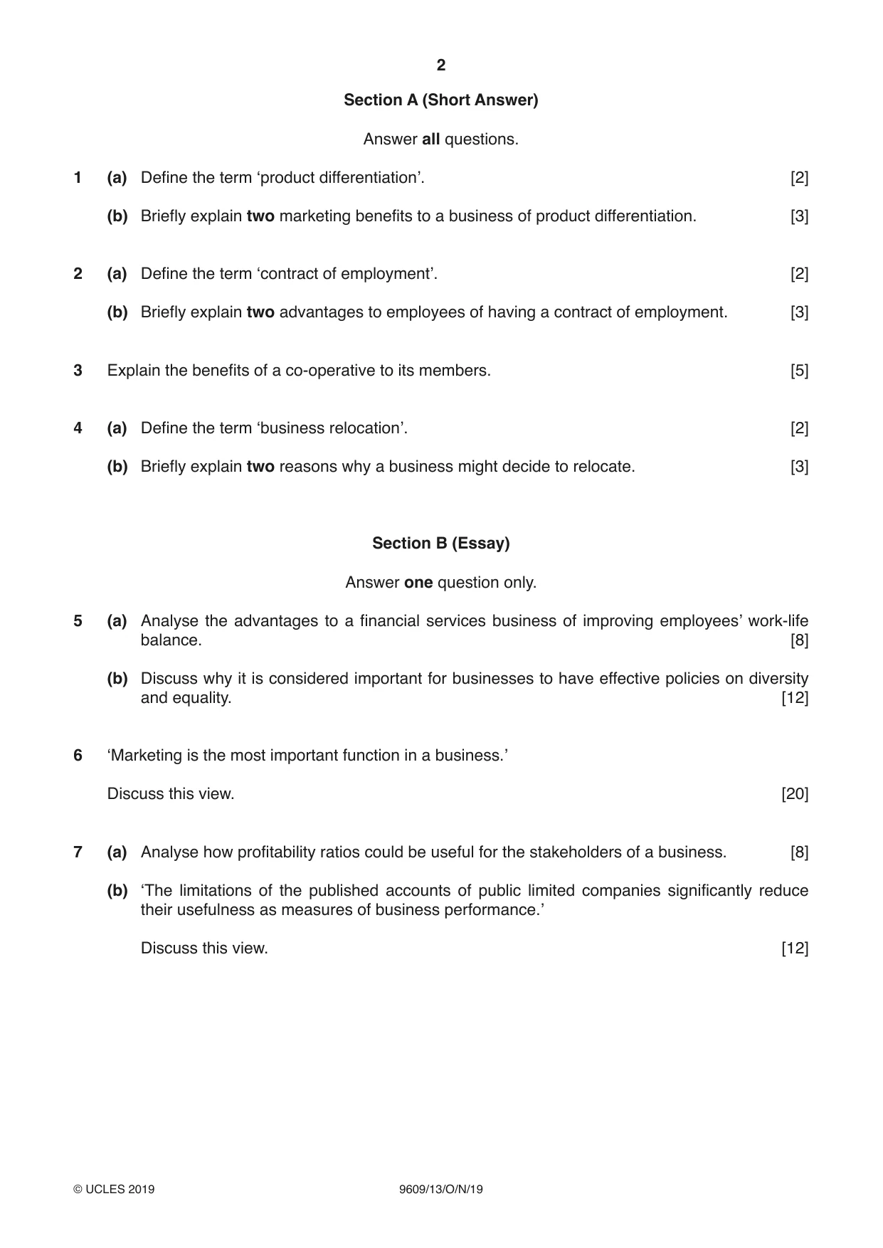 Cambridge A Level Business (for first examination in 2016) 9609 2019 Oct/Nov Paper 1 · Variant 3 question paper, page 2 of 4
