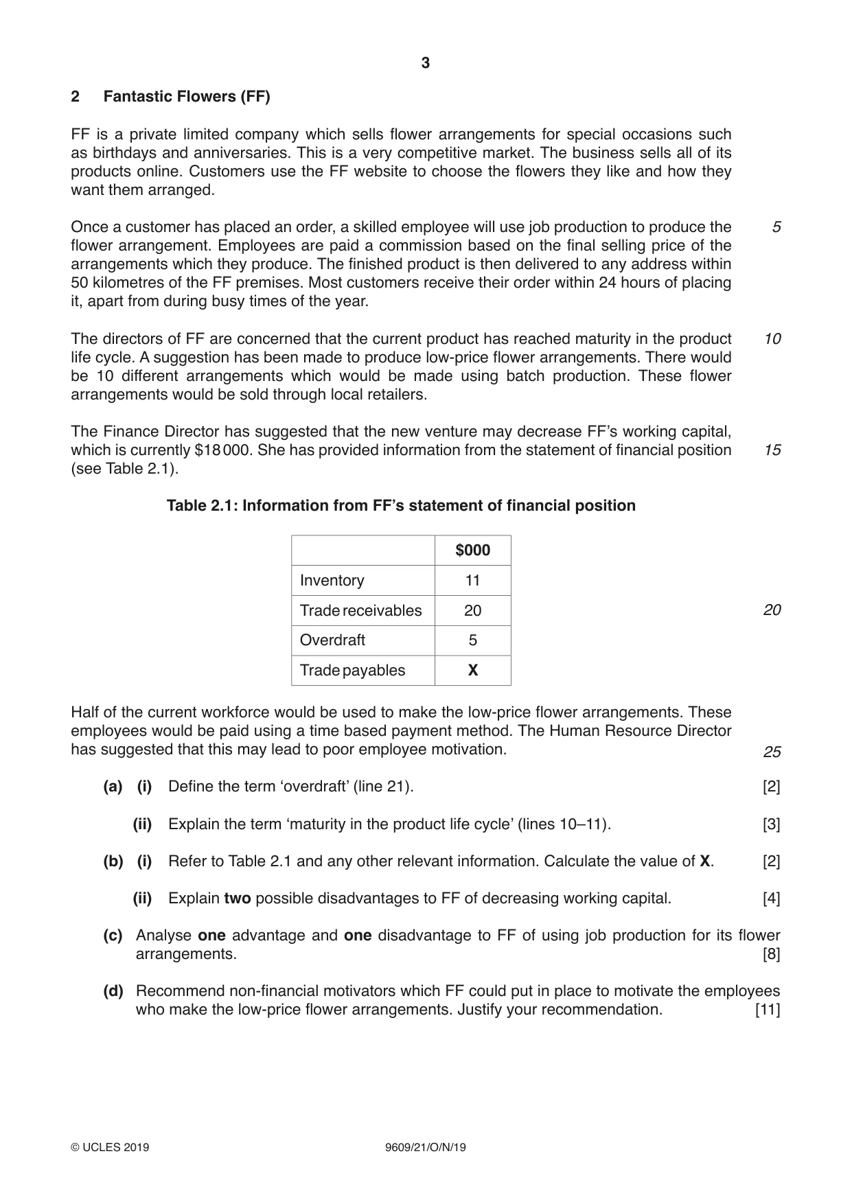 Cambridge A Level Business (for first examination in 2016) 9609 2019 Oct/Nov Paper 2 · Variant 1 question paper, page 3 of 4