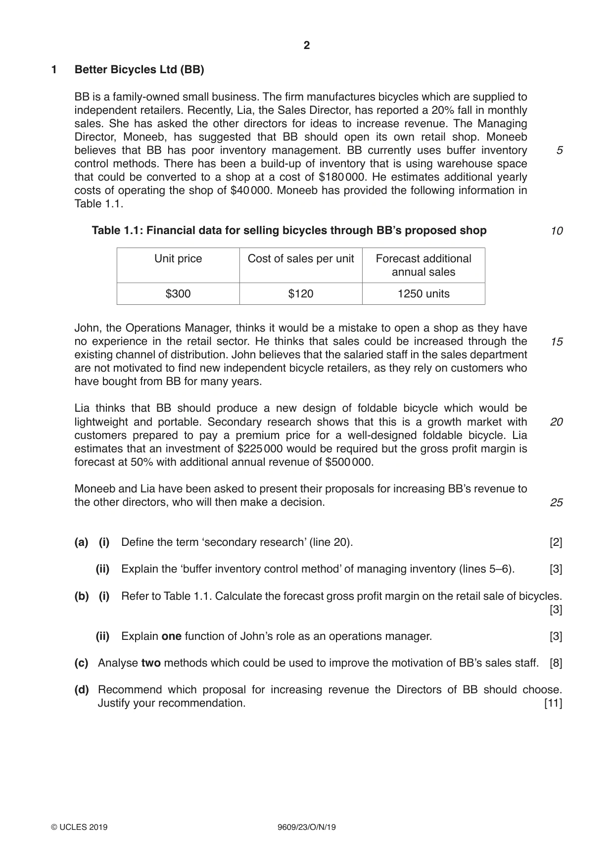 Cambridge A Level Business (for first examination in 2016) 9609 2019 Oct/Nov Paper 2 · Variant 3 question paper, page 2 of 4