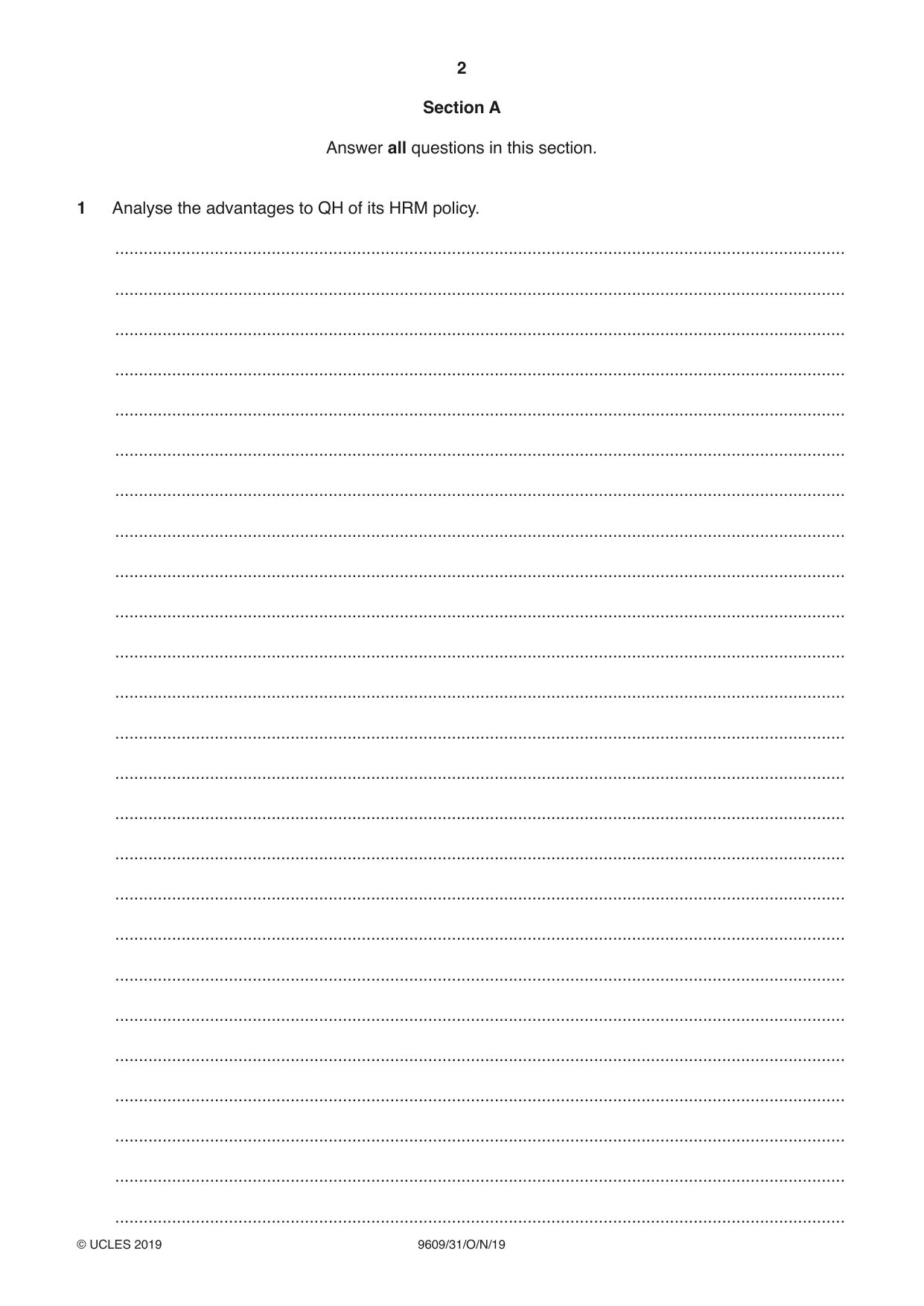 Cambridge A Level Business (for first examination in 2016) 9609 2019 Oct/Nov Paper 3 · Variant 1 question paper, page 2 of 20