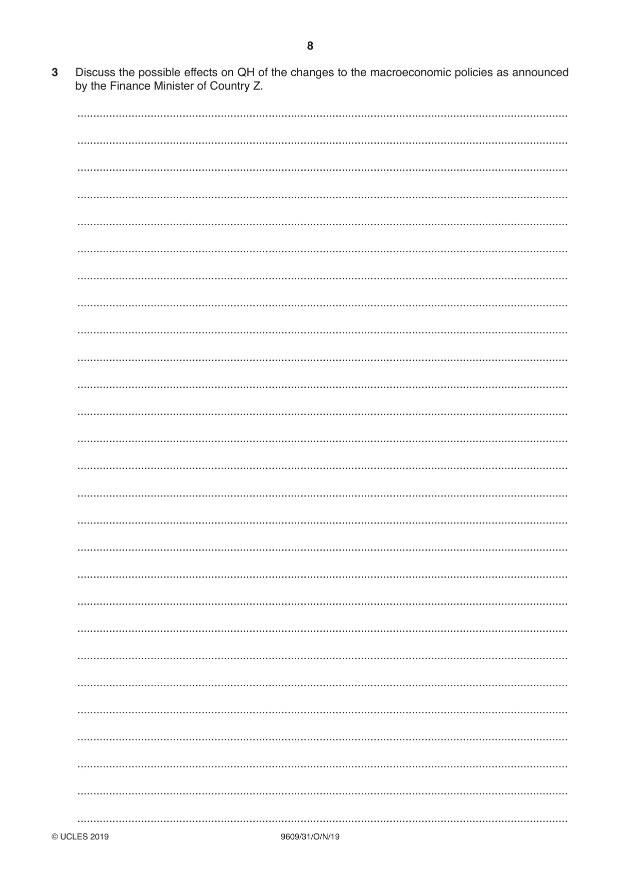 Cambridge A Level Business (for first examination in 2016) 9609 2019 Oct/Nov Paper 3 · Variant 1 question paper, page 8 of 20