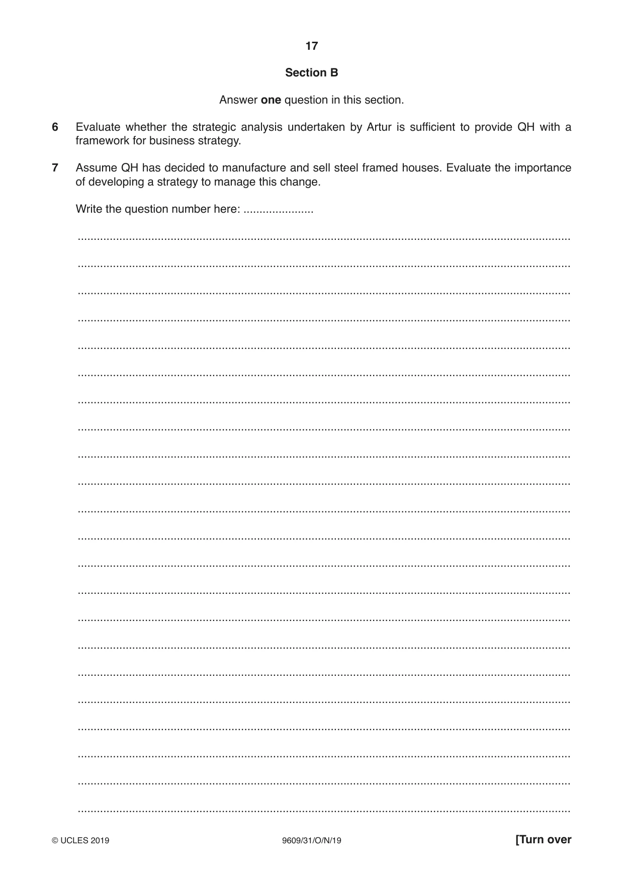 Cambridge A Level Business (for first examination in 2016) 9609 2019 Oct/Nov Paper 3 · Variant 1 question paper, page 17 of 20