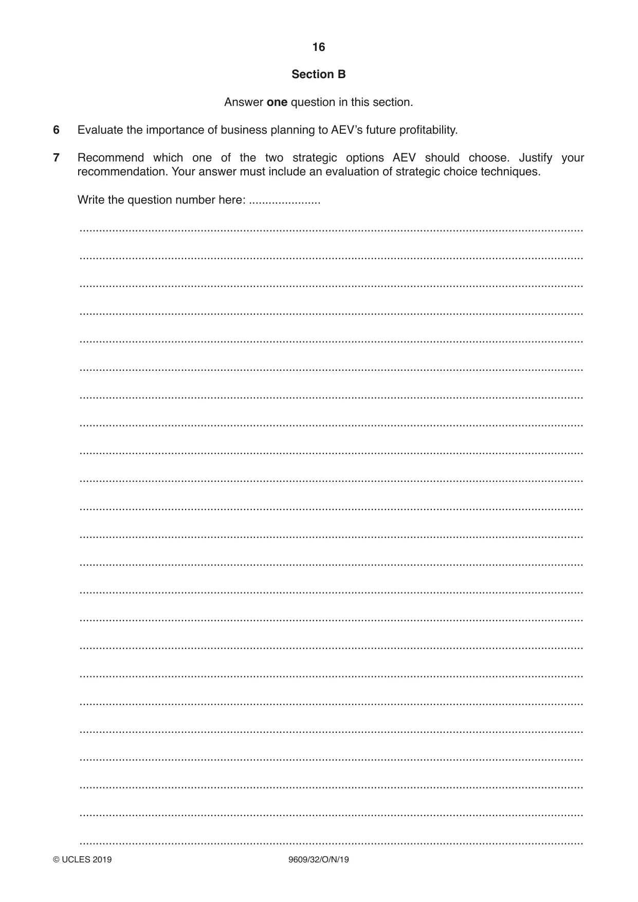 Cambridge A Level Business (for first examination in 2016) 9609 2019 Oct/Nov Paper 3 · Variant 2 question paper, page 16 of 20