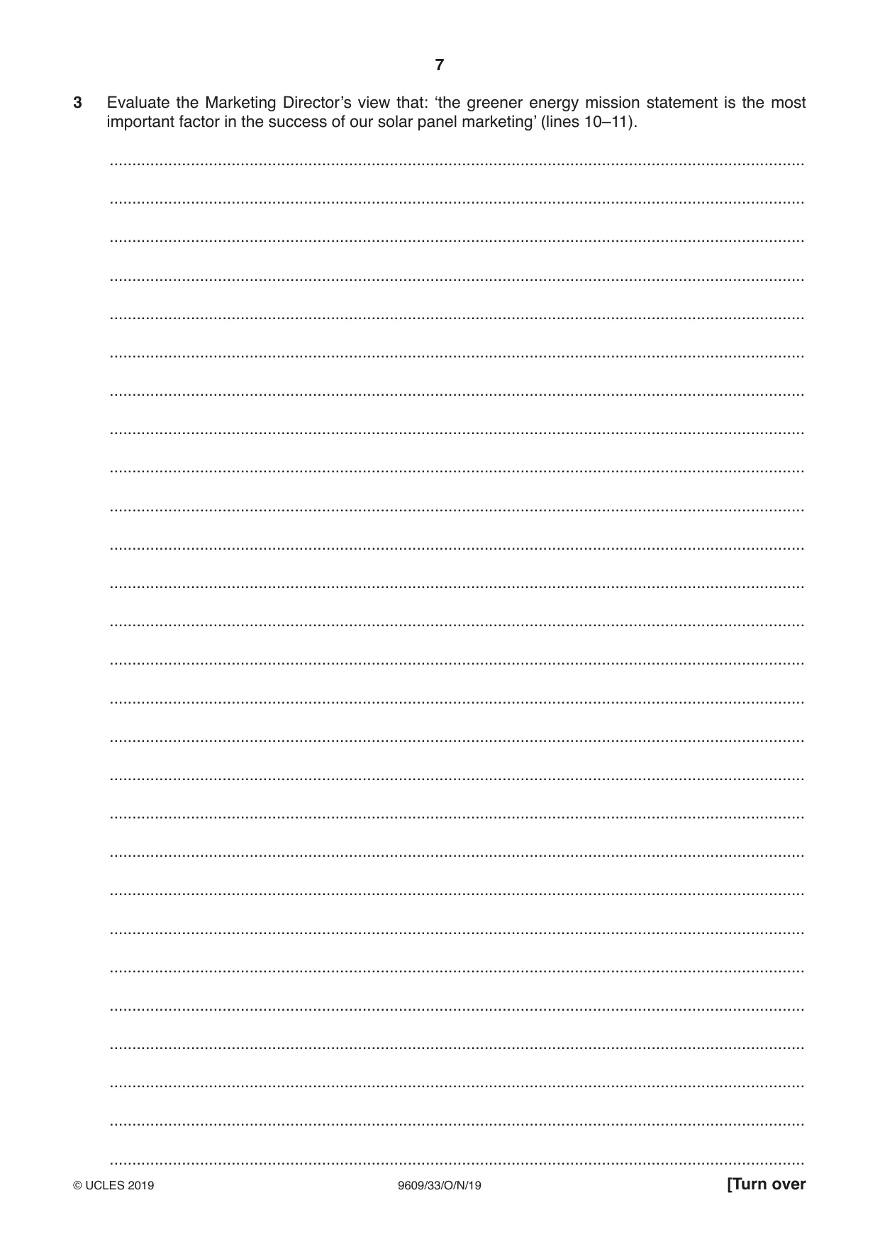 Cambridge A Level Business (for first examination in 2016) 9609 2019 Oct/Nov Paper 3 · Variant 3 question paper, page 7 of 20