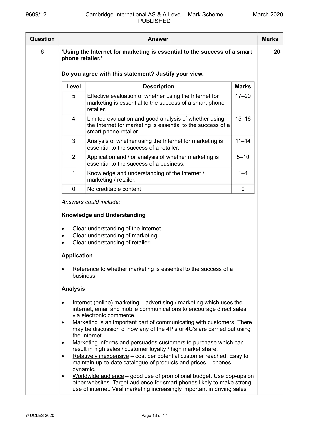 Mark scheme, page 13 of 17