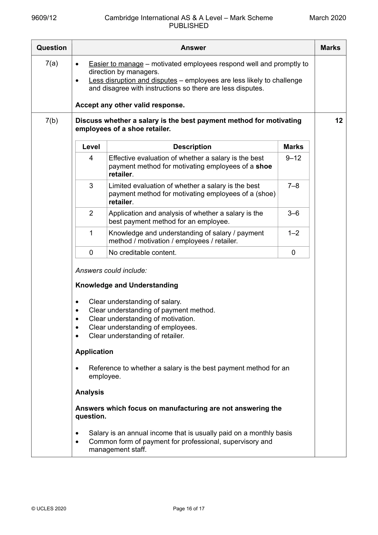 Mark scheme, page 16 of 17