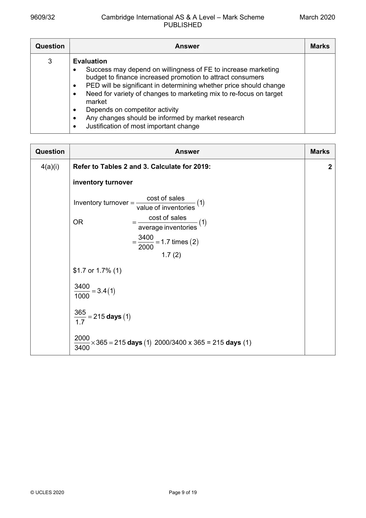 Mark scheme, page 9 of 19