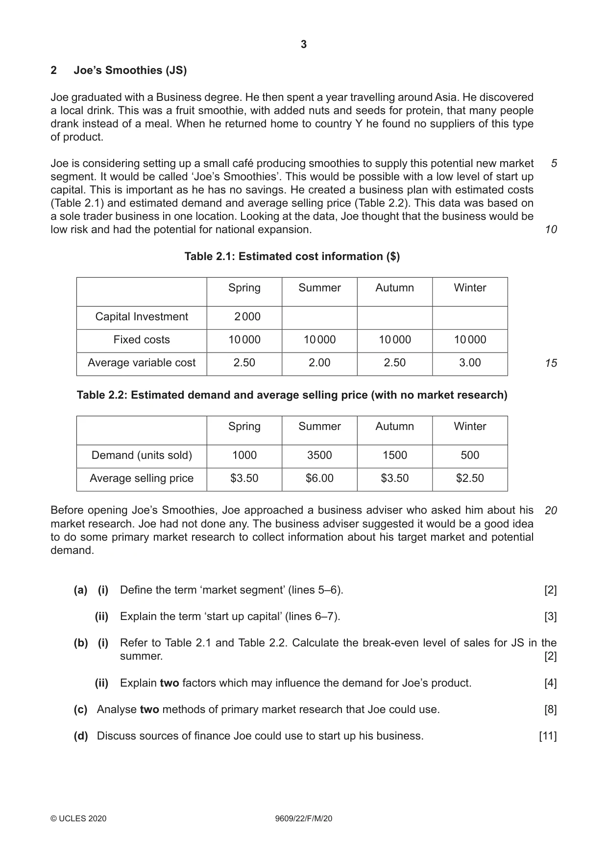 Cambridge A Level Business (for first examination in 2016) 9609 2020 Feb/March Paper 2 · Variant 2 question paper, page 3 of 4