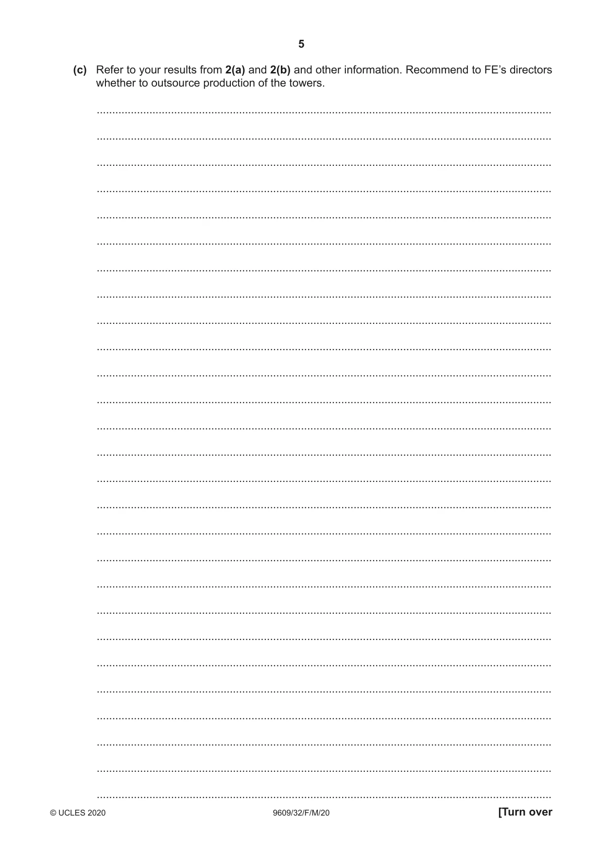 Cambridge A Level Business (for first examination in 2016) 9609 2020 Feb/March Paper 3 · Variant 2 question paper, page 5 of 20