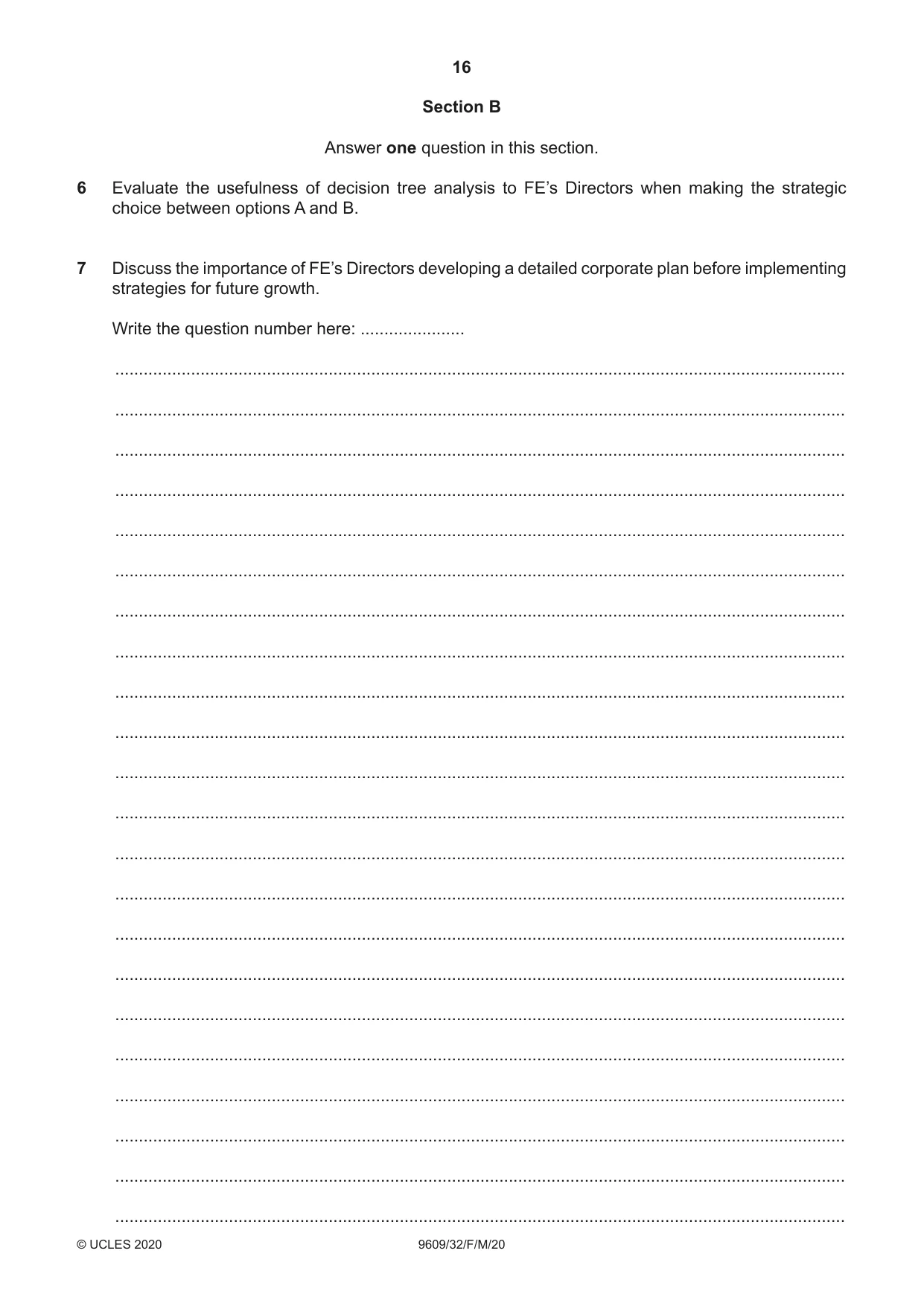 Cambridge A Level Business (for first examination in 2016) 9609 2020 Feb/March Paper 3 · Variant 2 question paper, page 16 of 20