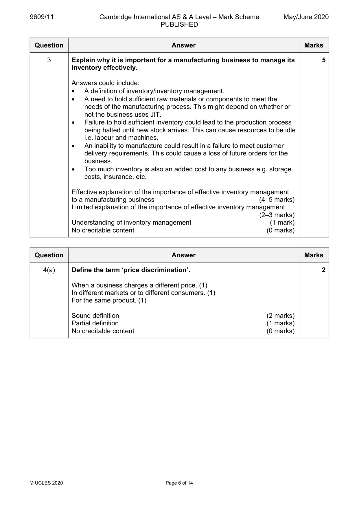 Mark scheme, page 6 of 14