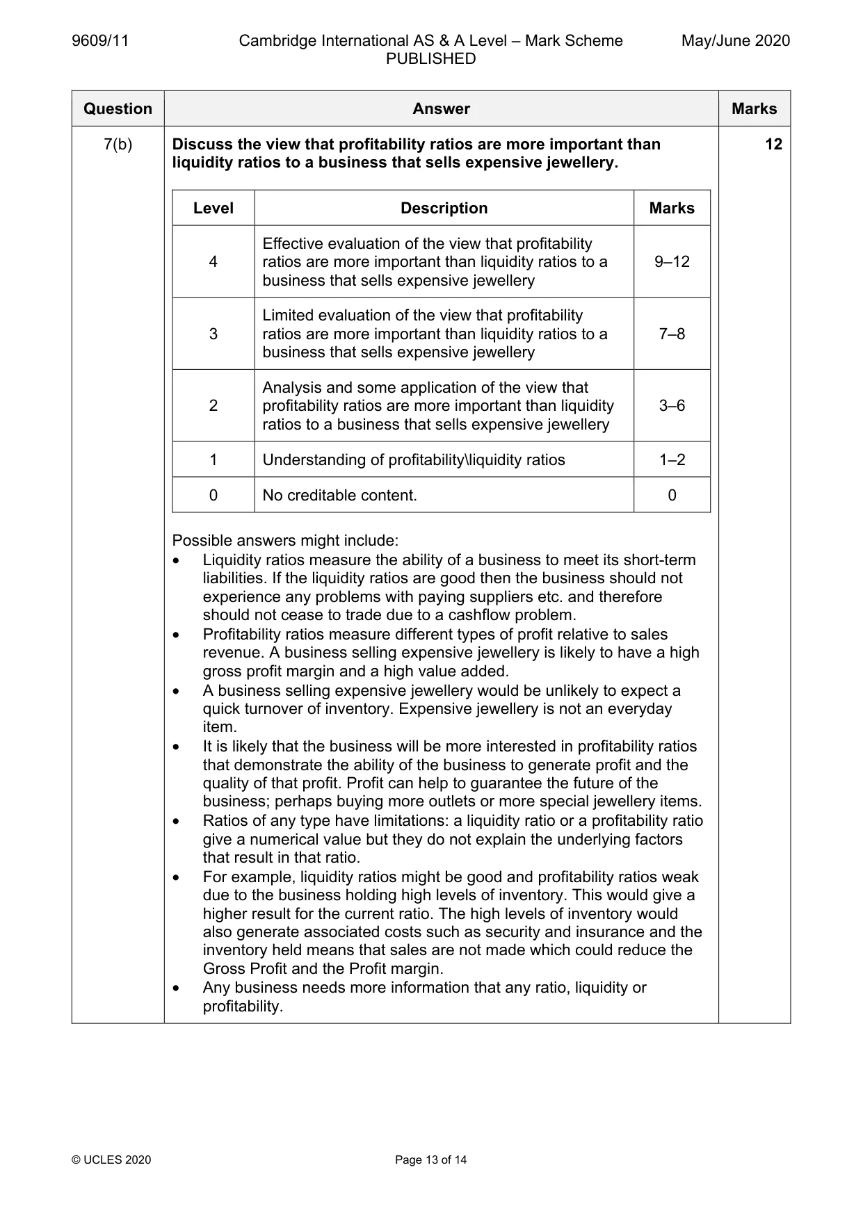 Mark scheme, page 13 of 14